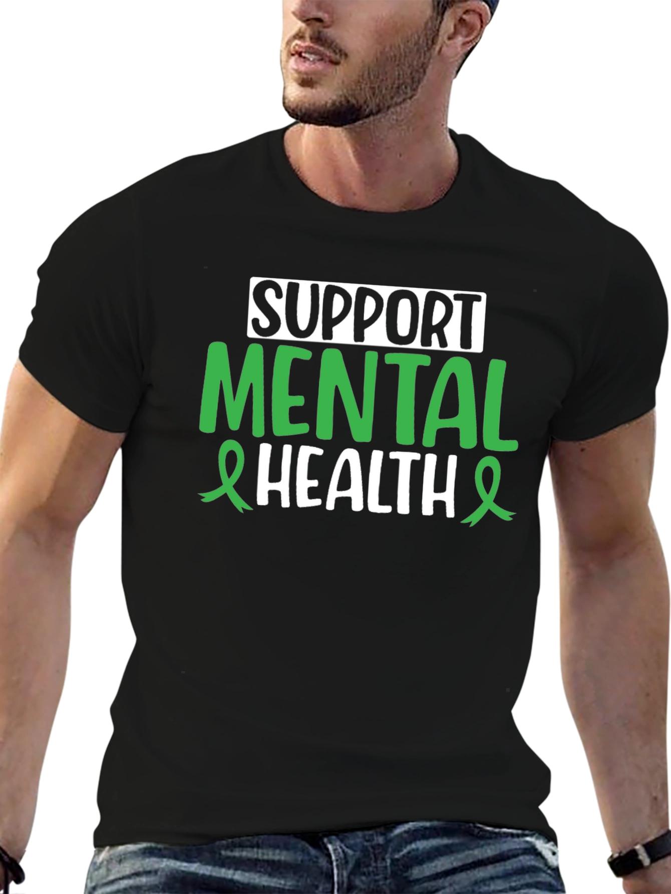 Black Support Mental Health T-Shirt view 6