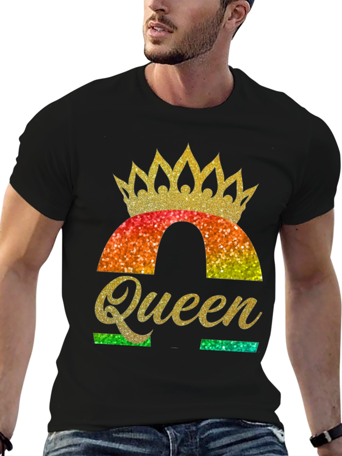 Black Queen Rainbow Glitter Graphic T-Shirt view 6