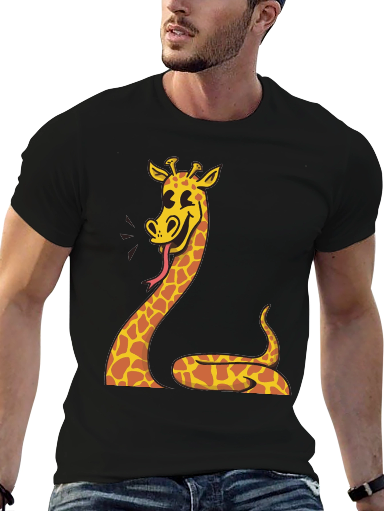 Black Giraffe Snake Funny Graphic Tee view 6