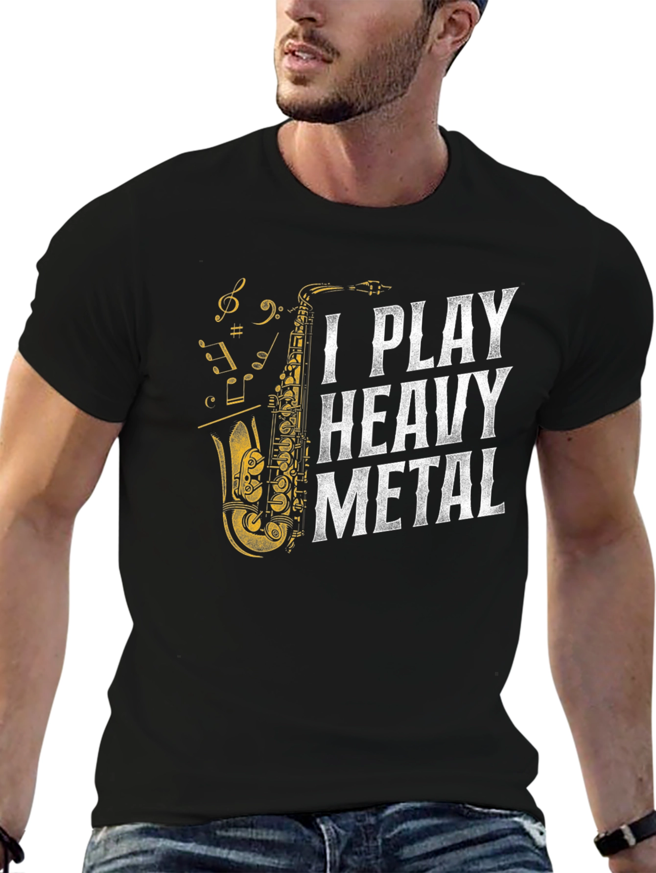 Black I Play Heavy Metal Saxophone T-Shirt view 6