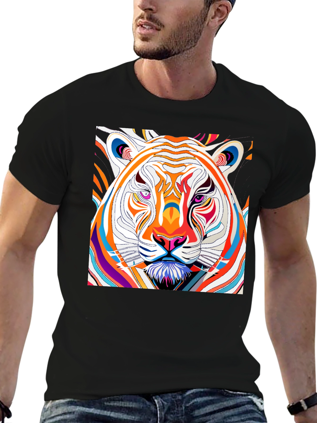 Black Vibrant Tiger Graphic Tee - Bold Artistic Design view 6