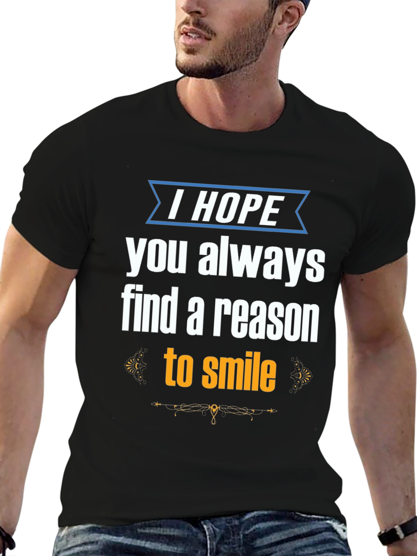 Black Inspirational Graphic Tee - "I Hope You Always Find a Reason to Smile" view 6