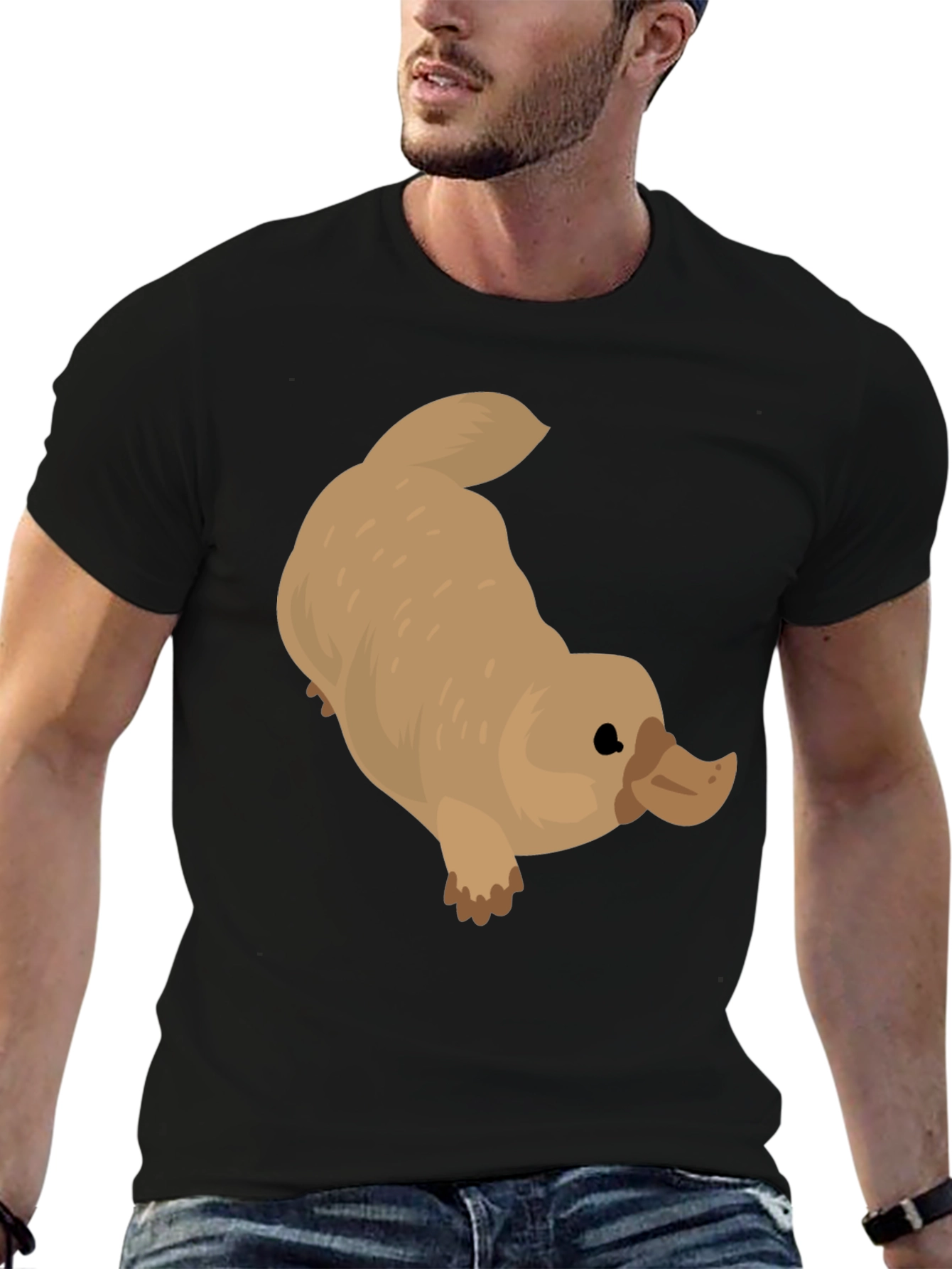 Black Cartoon Platypus Graphic Black T-Shirt view 6