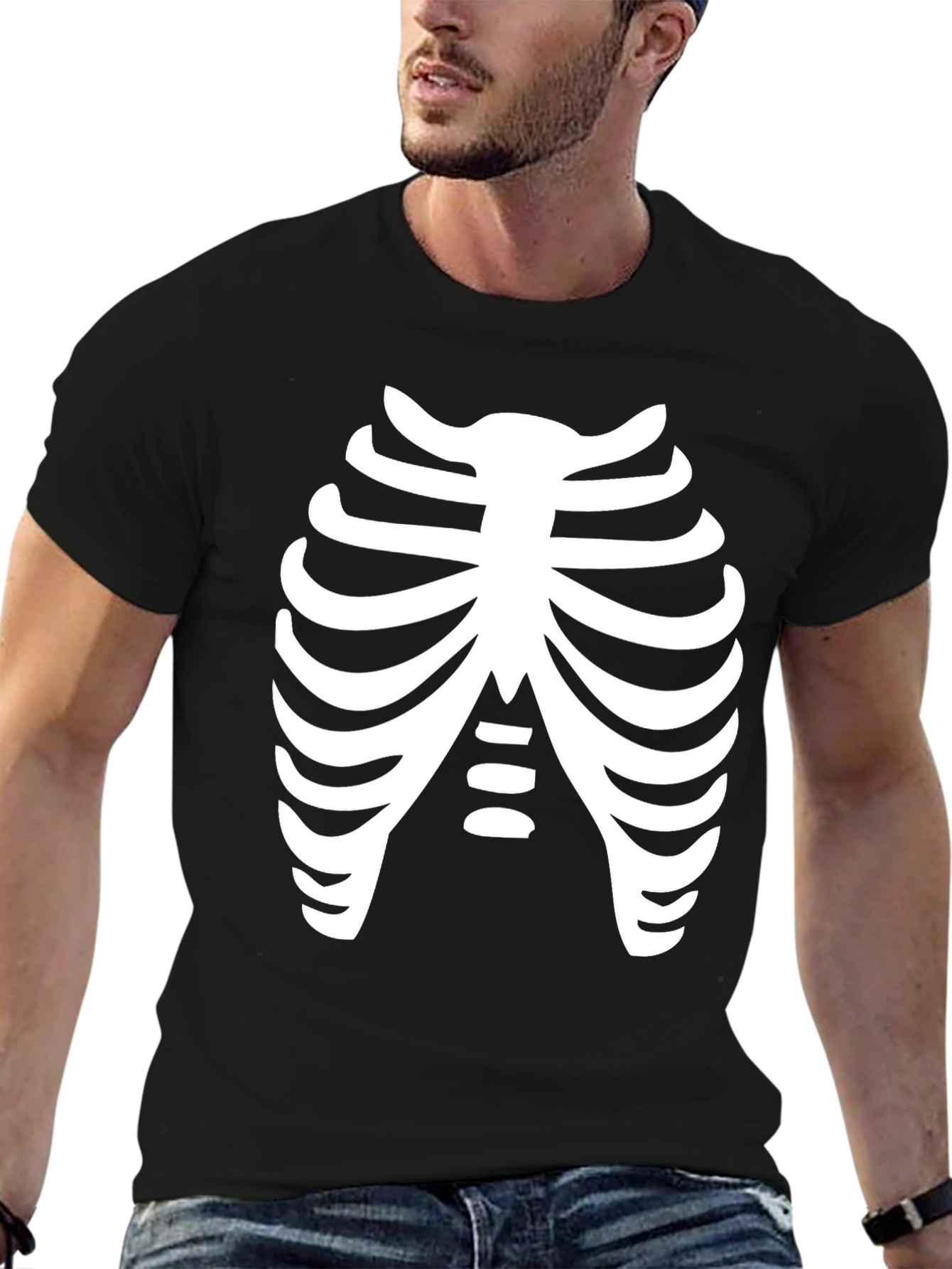 Black Skeleton Rib Cage Black T-Shirt Costume view 6