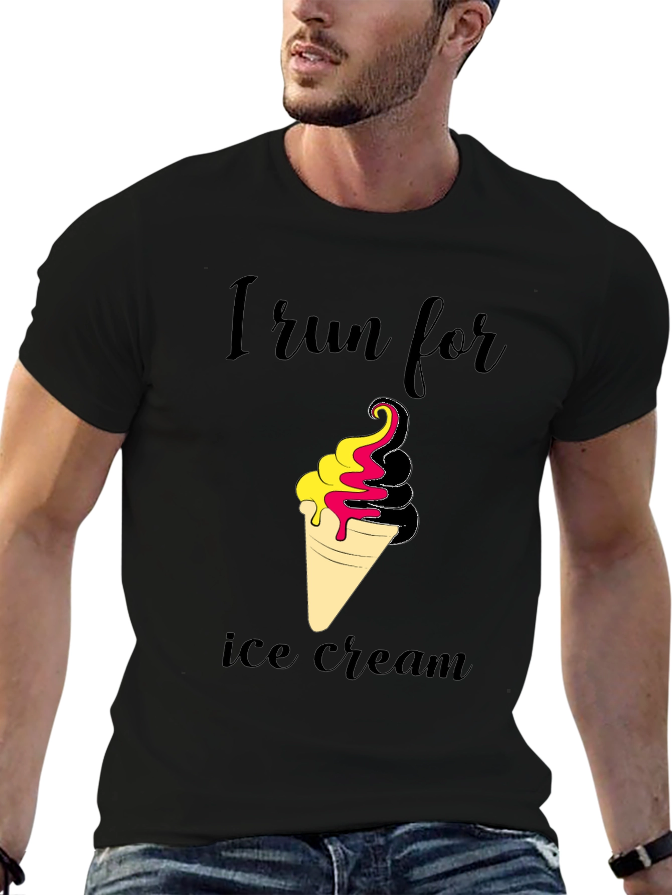 Black I Run For Ice Cream Black T-Shirt view 6