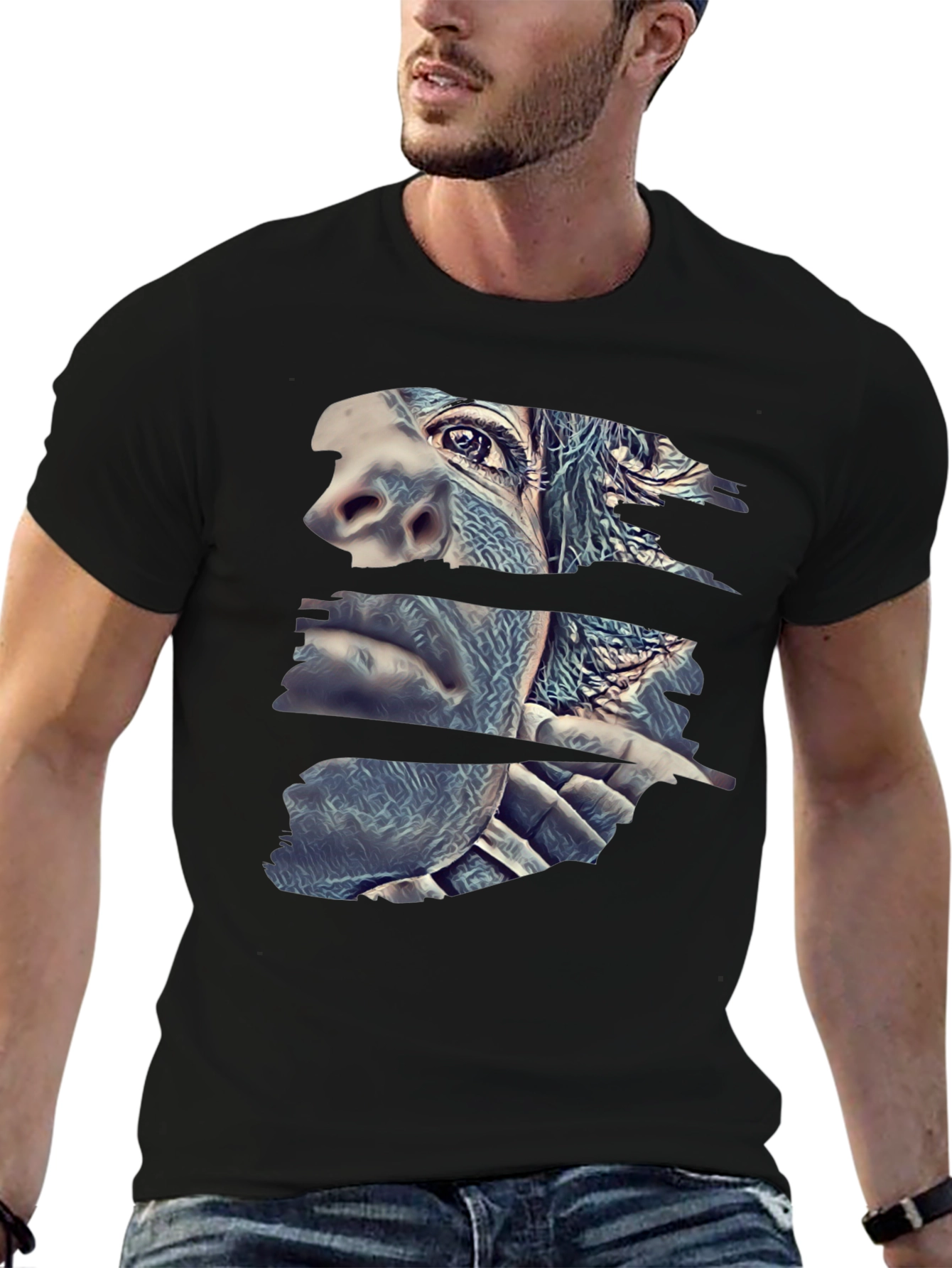 Black Abstract Gorilla Face Black T-Shirt view 6