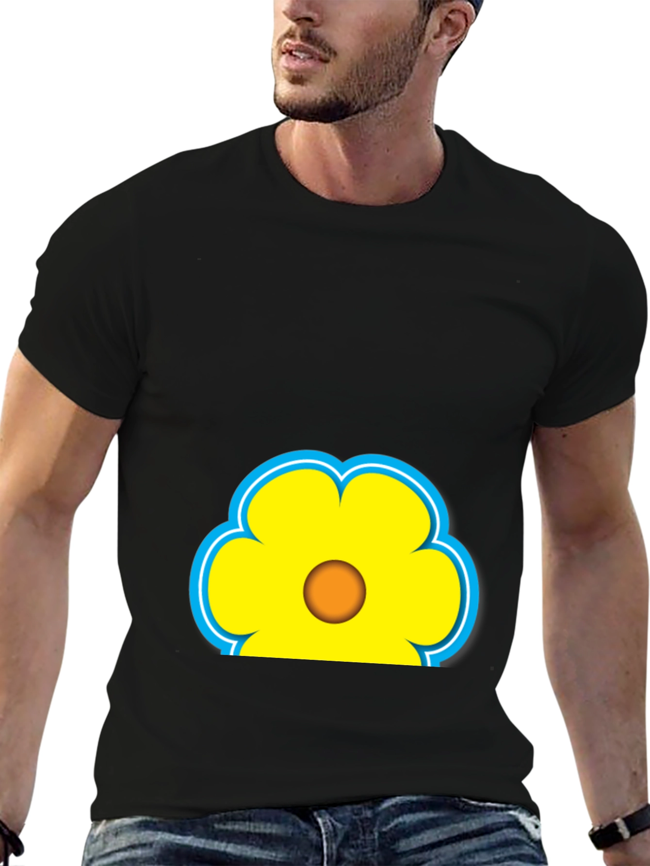 Black Fun Flower Graphic Tee - Black Cotton Blend Casual Shirt view 6