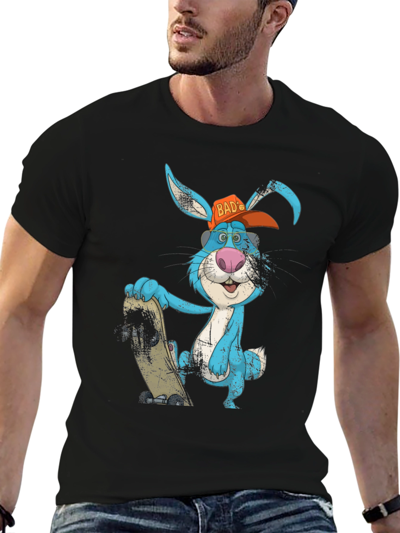 Black Skater Bunny Graphic Tee - Cool Cartoon Style view 6