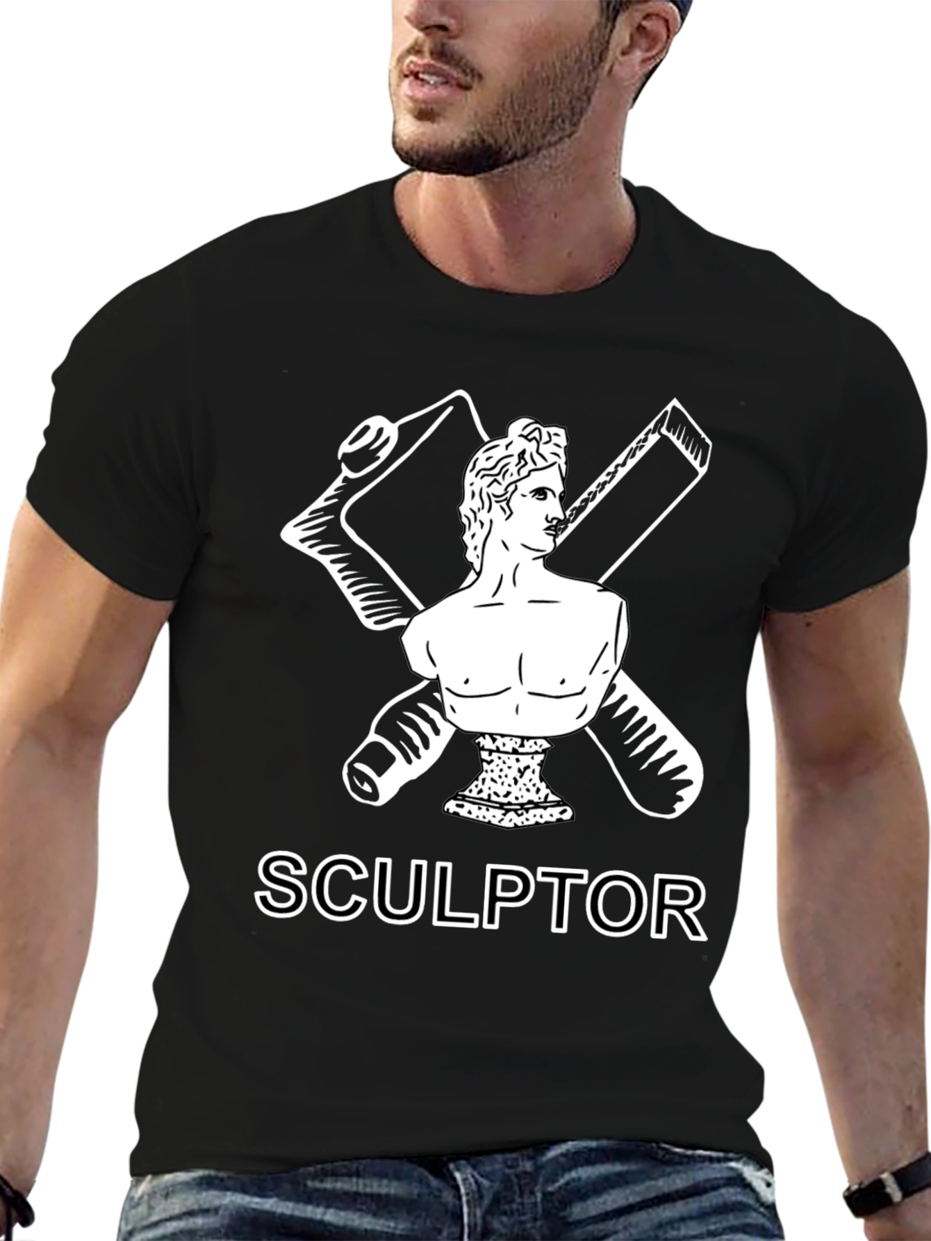 Black Sculptor Graphic Tee - Artistic Black T-Shirt view 6