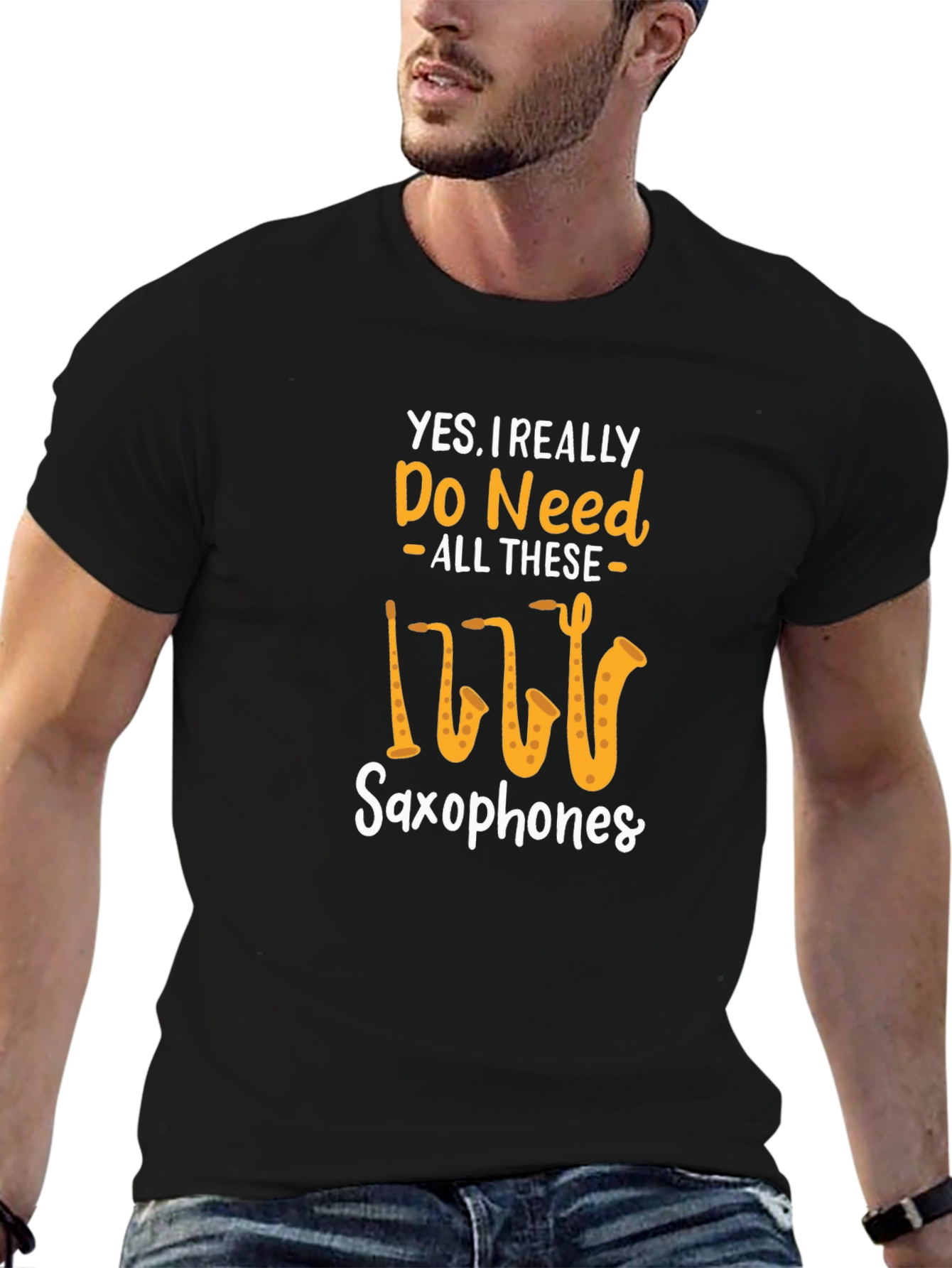 Black Saxophone Lover T-Shirt: Yes, I Need All These Saxophones! view 6