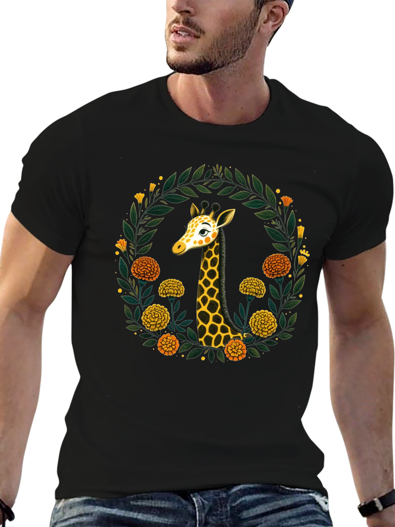 Black Giraffe Floral Wreath Graphic Tee view 6