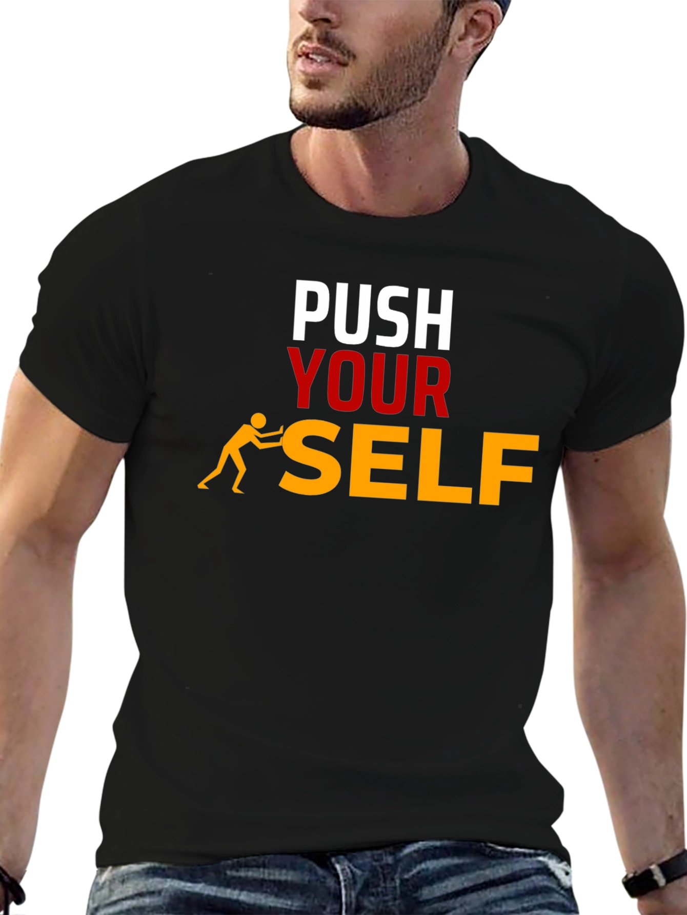 Black Push Yourself Graphic T-Shirt - Motivational Tee view 6