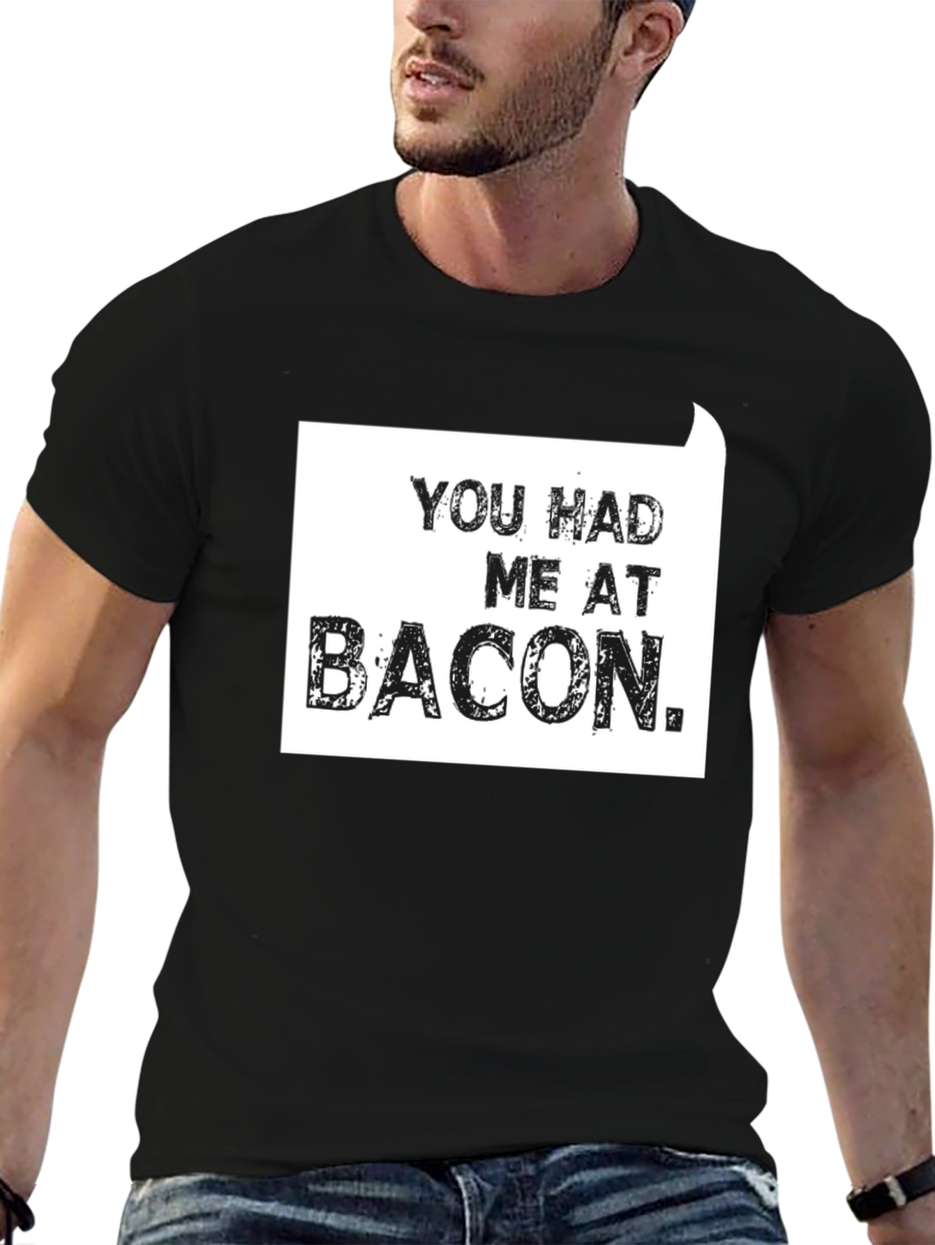 Black You Had Me At Bacon T-Shirt - Funny Foodie Tee view 6