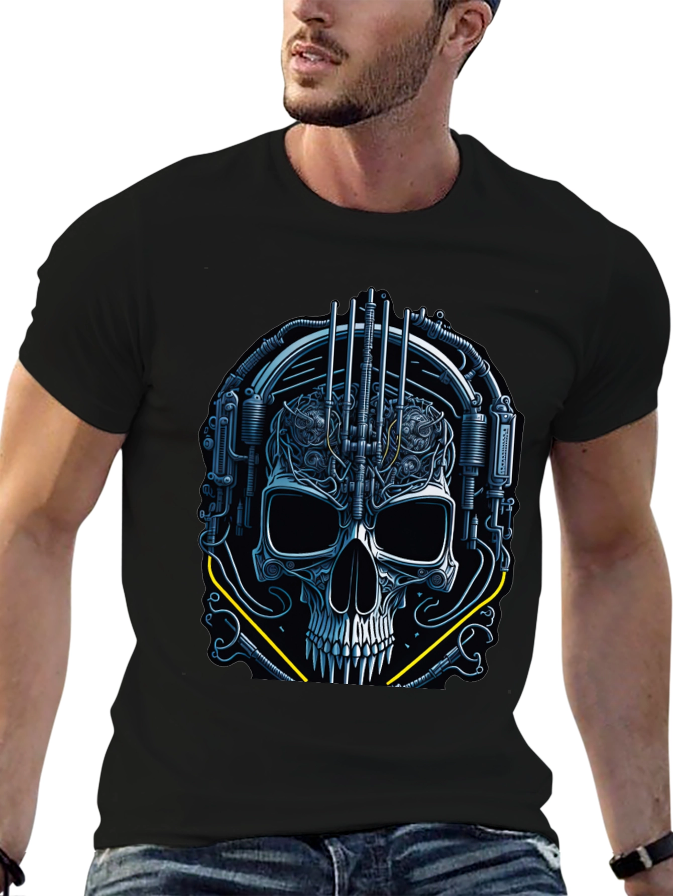 Black Cyberpunk Skull Graphic Tee - Dark Future Style view 6