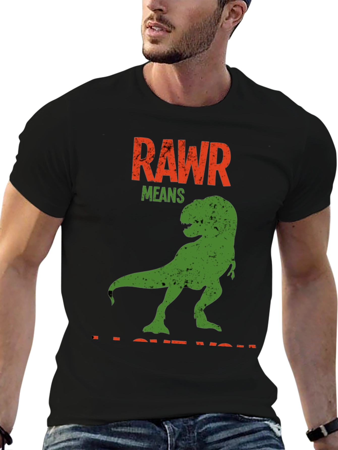 Black Rawr Means I Love You Dinosaur T-Shirt view 6
