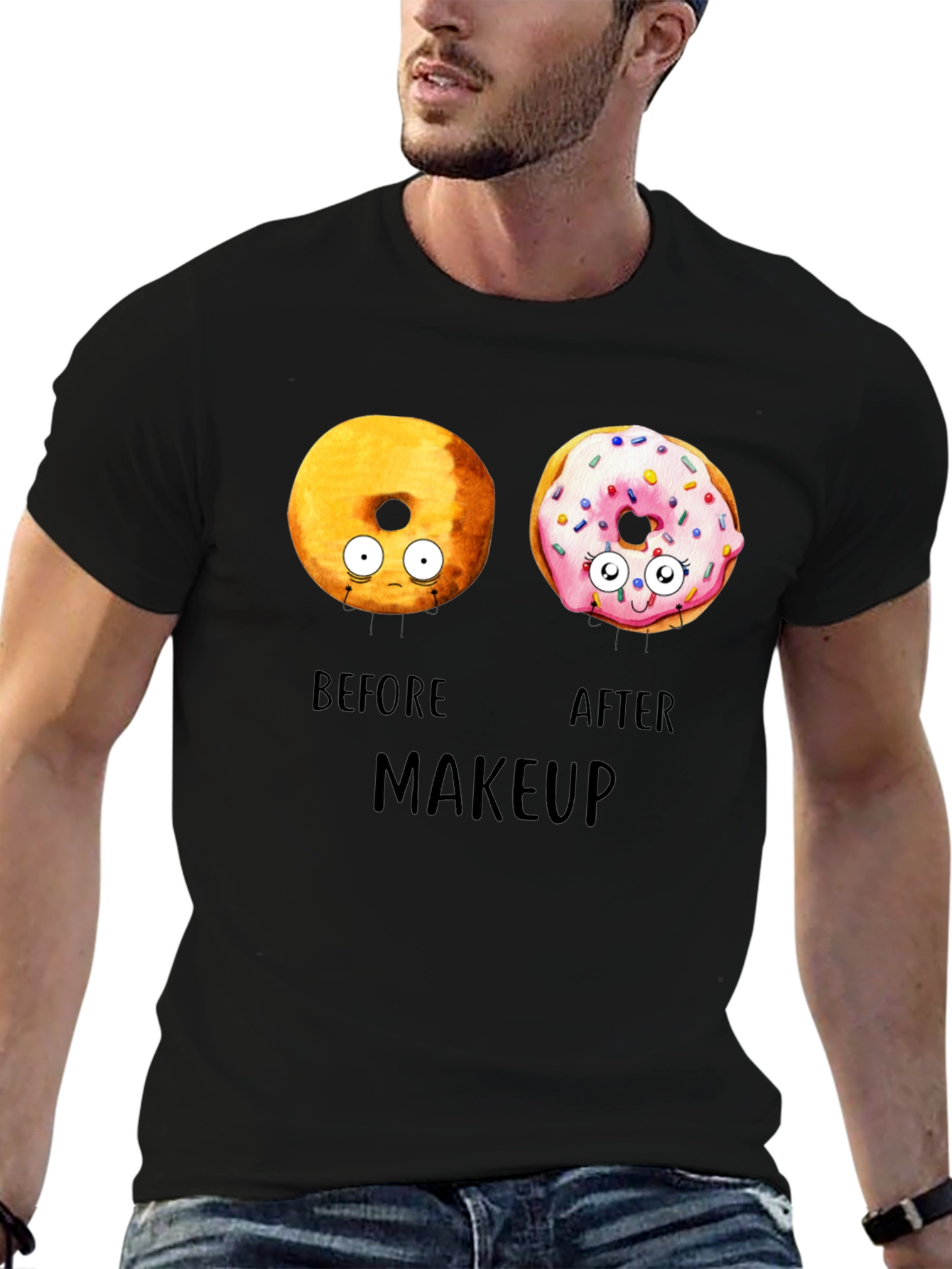 Black Donut Before & After Makeup T-Shirt - Funny Tee view 6