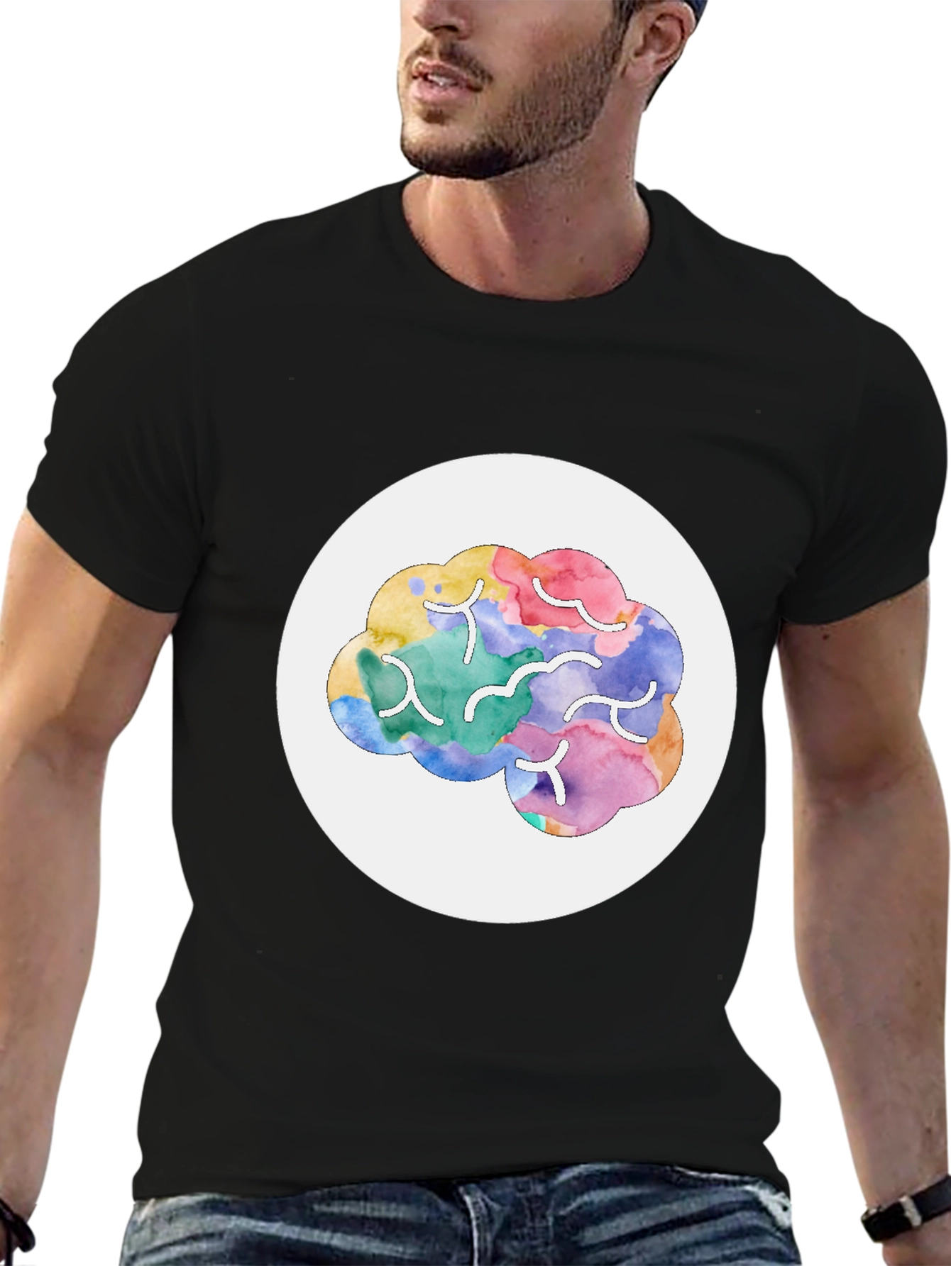 Black Brain Graphic Print Crew Neck T-Shirt view 6