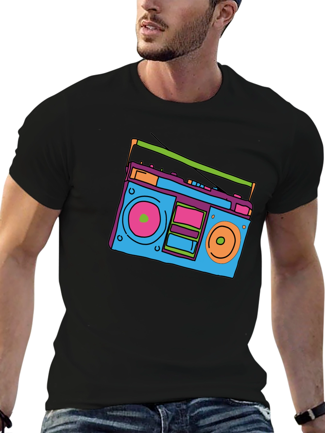 Black Retro Boombox Graphic Tee - Classic 80s Style view 6
