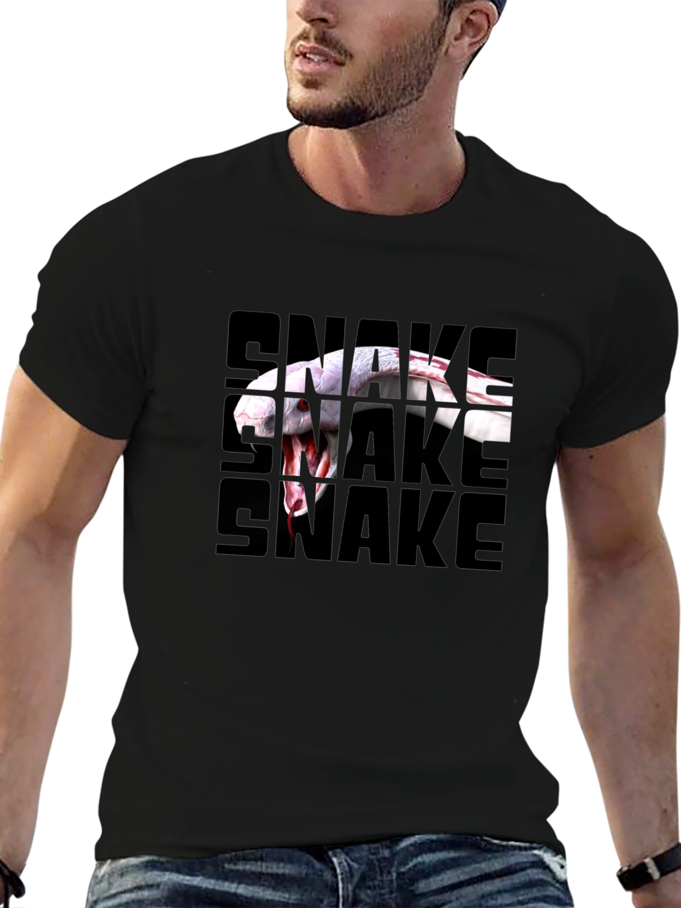 Black Snake Graphic T-Shirt - Black Crew Neck Tee view 6