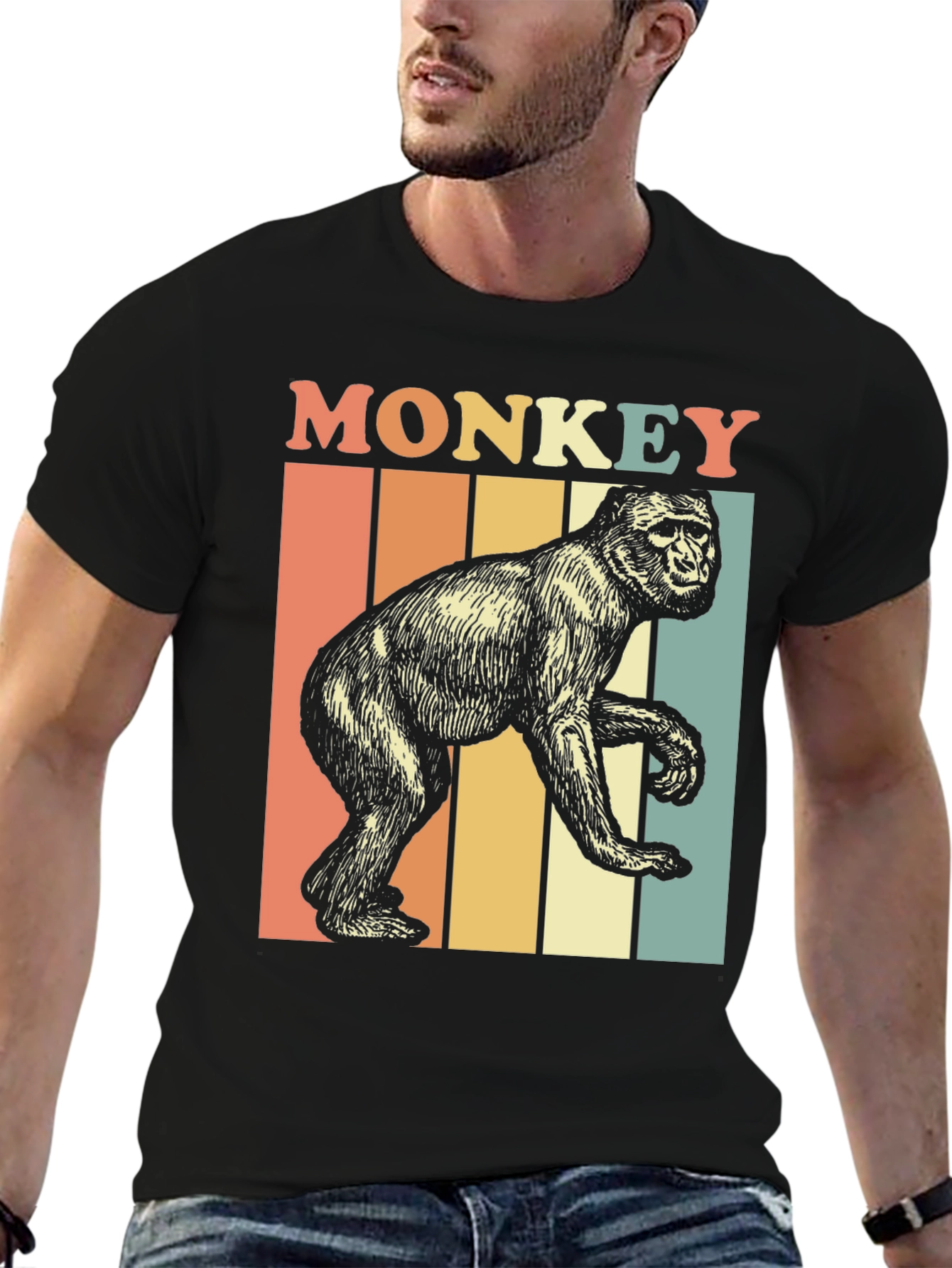Black Retro Monkey Graphic T-Shirt view 6