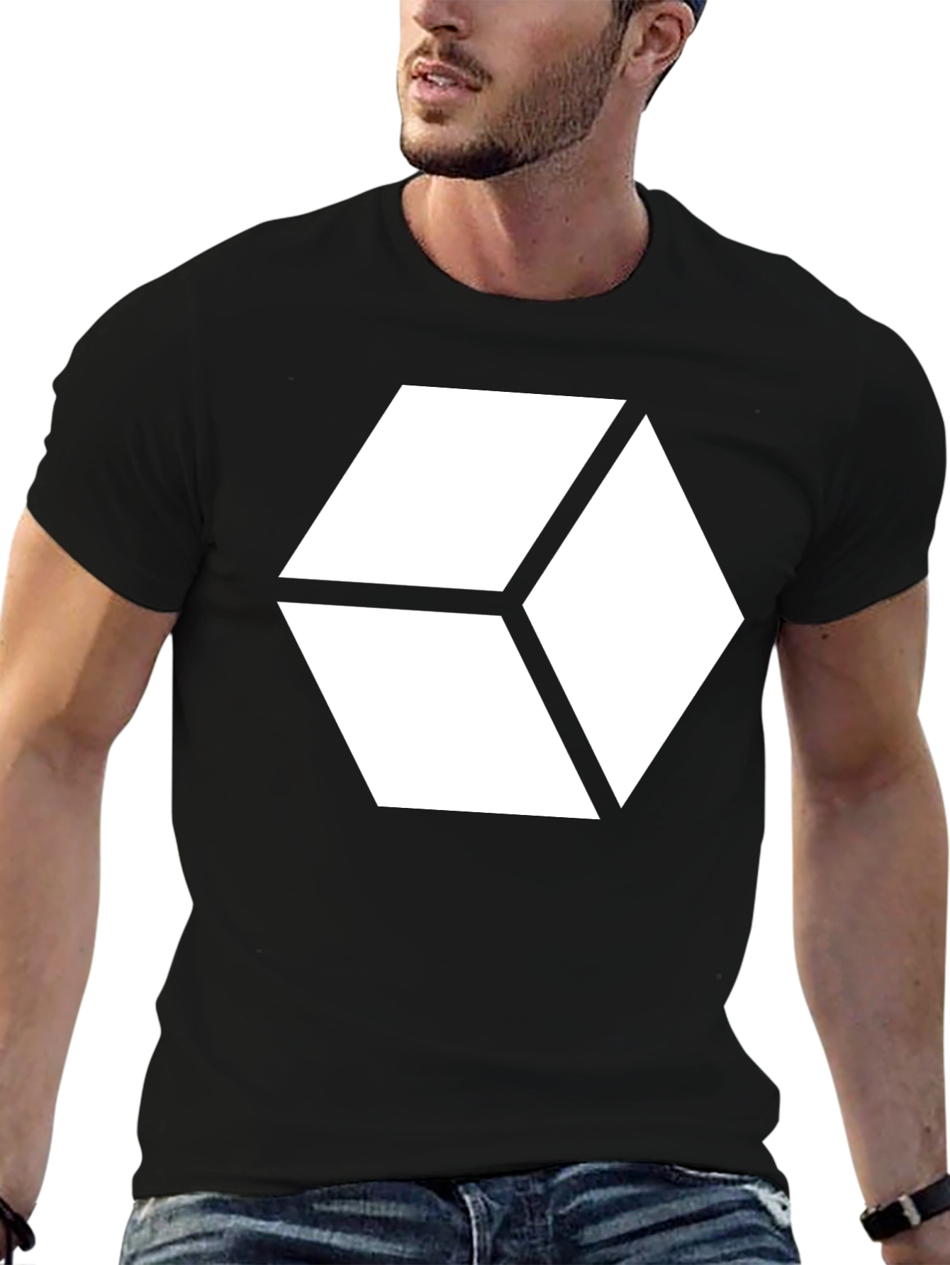 Black Abstract Cube Graphic Tee - Modern Black T-Shirt view 6
