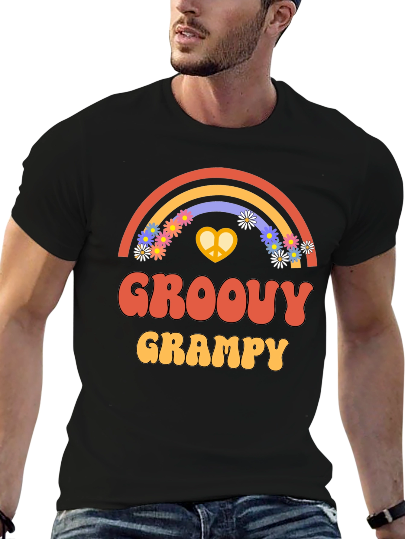 Black Groovy Grampy T-Shirt - Retro Rainbow Design view 6