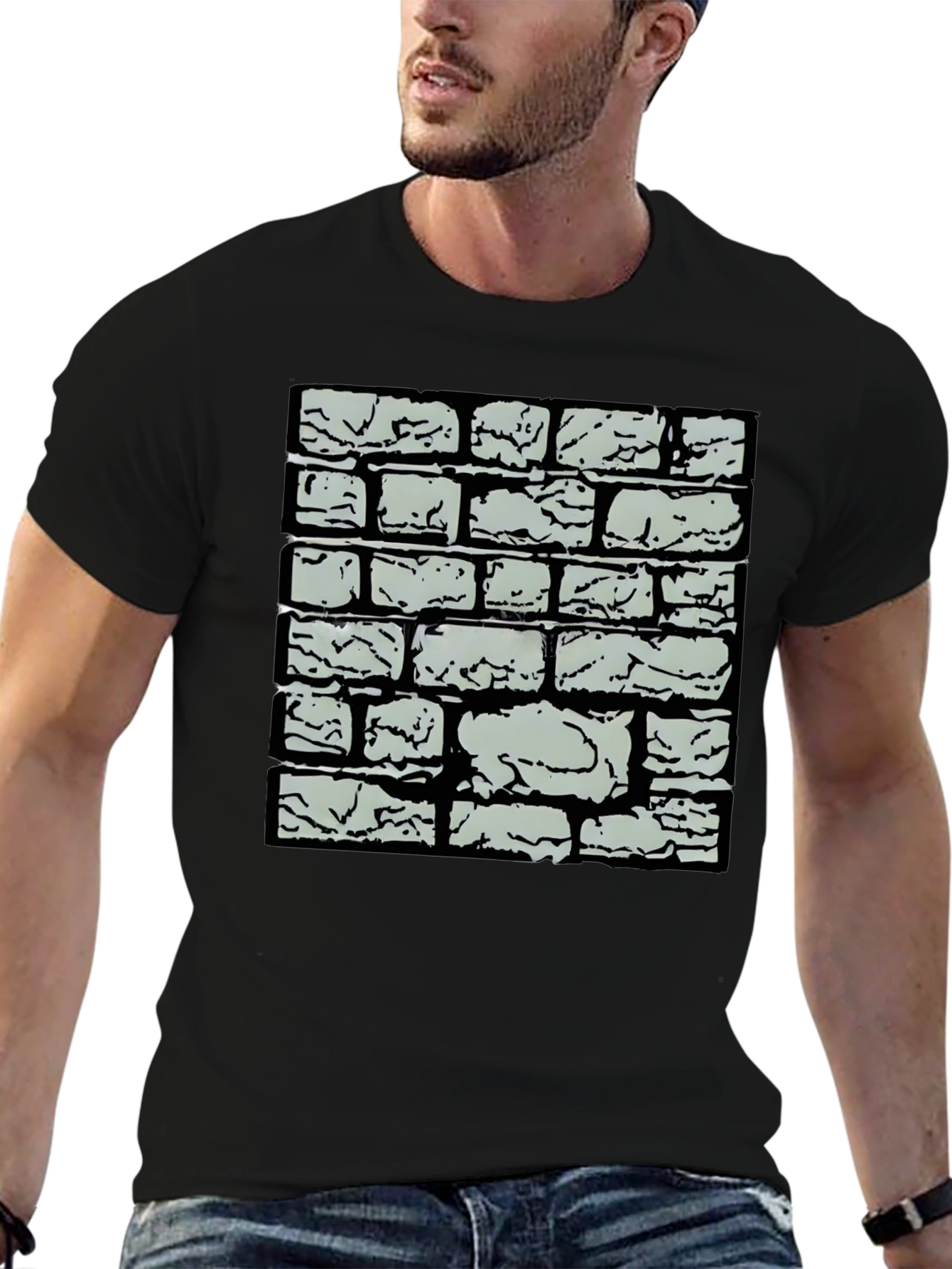 Black Brick Wall Graphic Tee - Cool Casual Style view 6