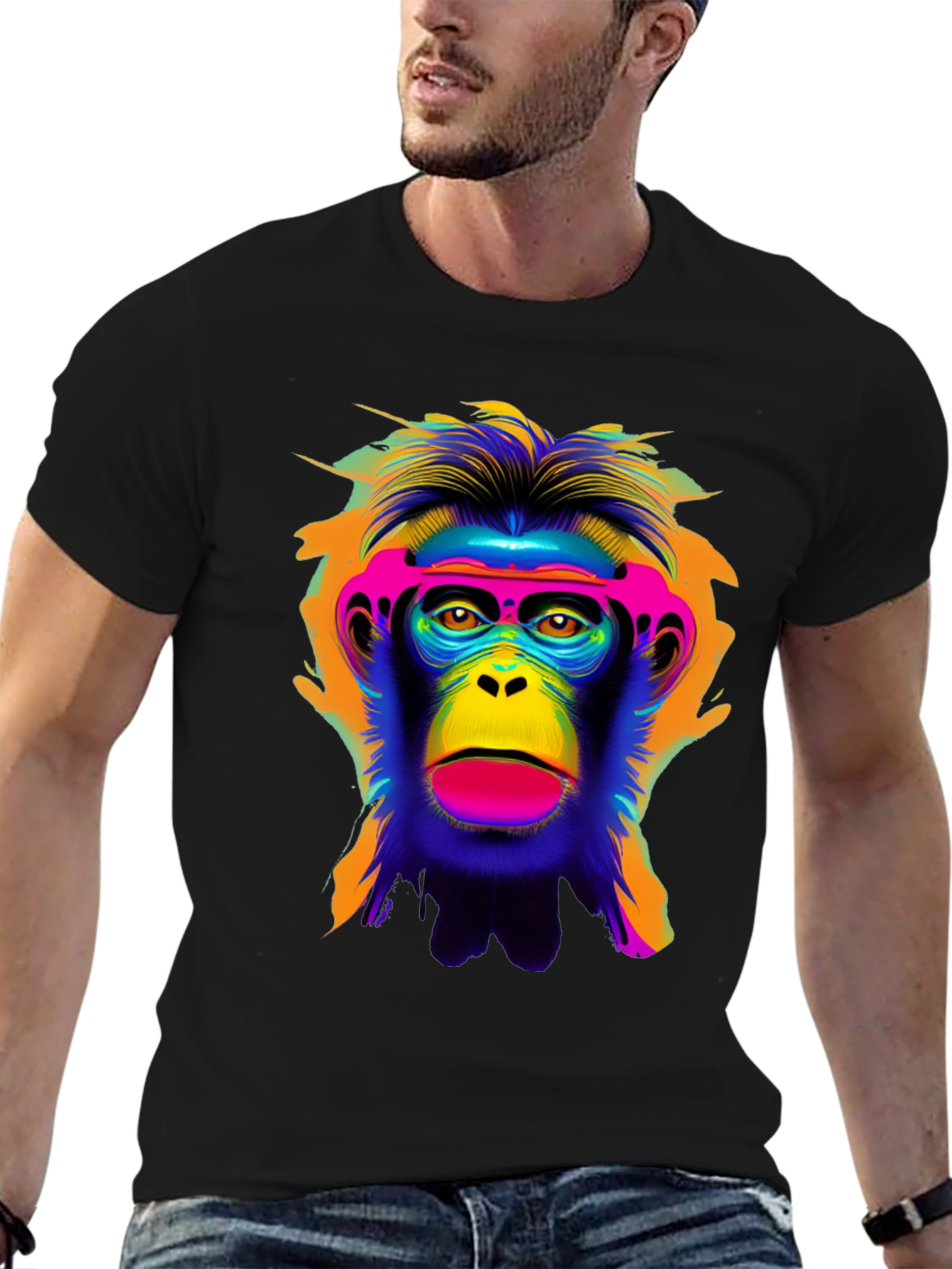 Black Vibrant Monkey Graphic Tee - Bold Statement Shirt view 6