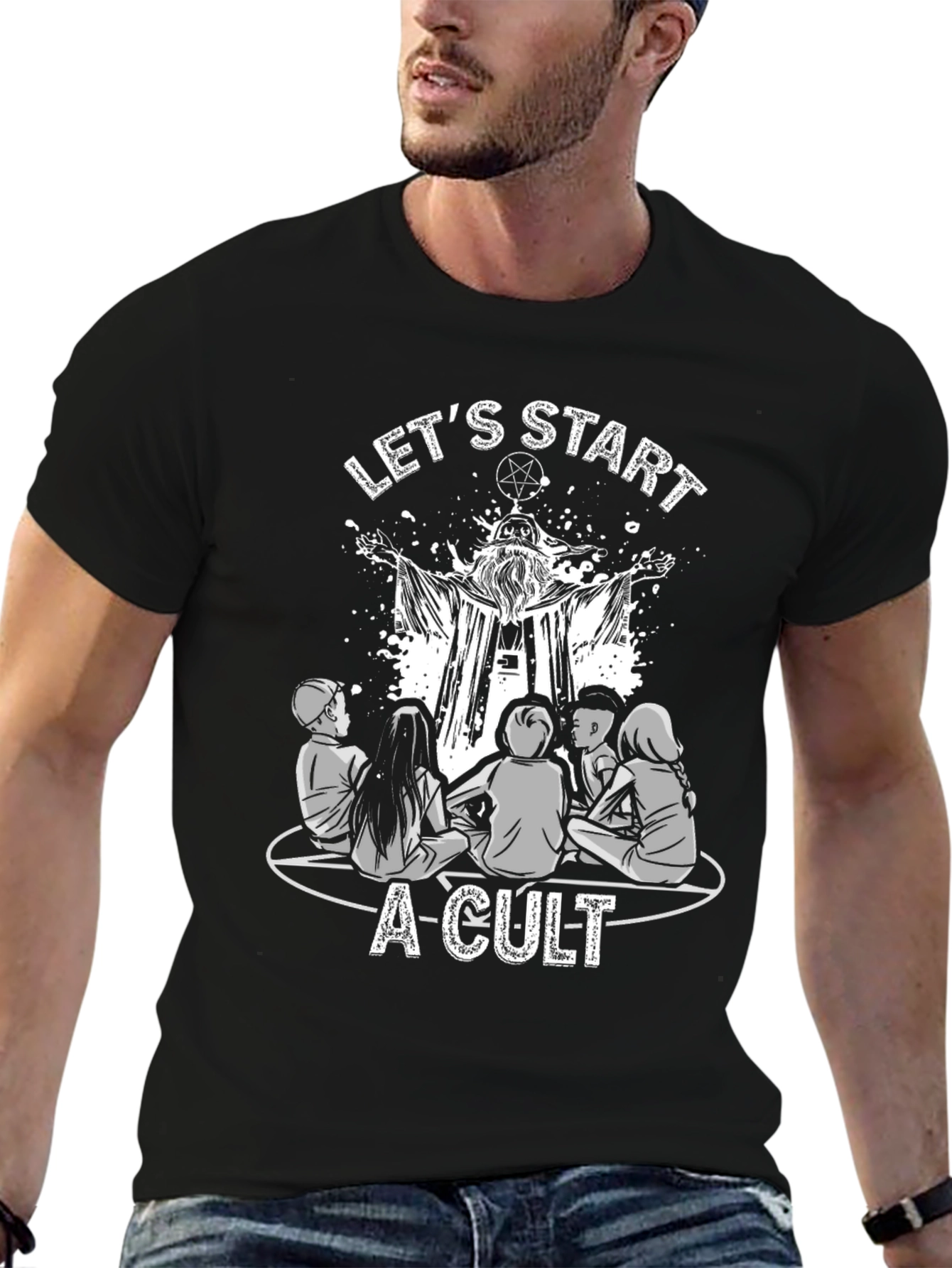Black Let's Start a Cult Graphic Tee view 6