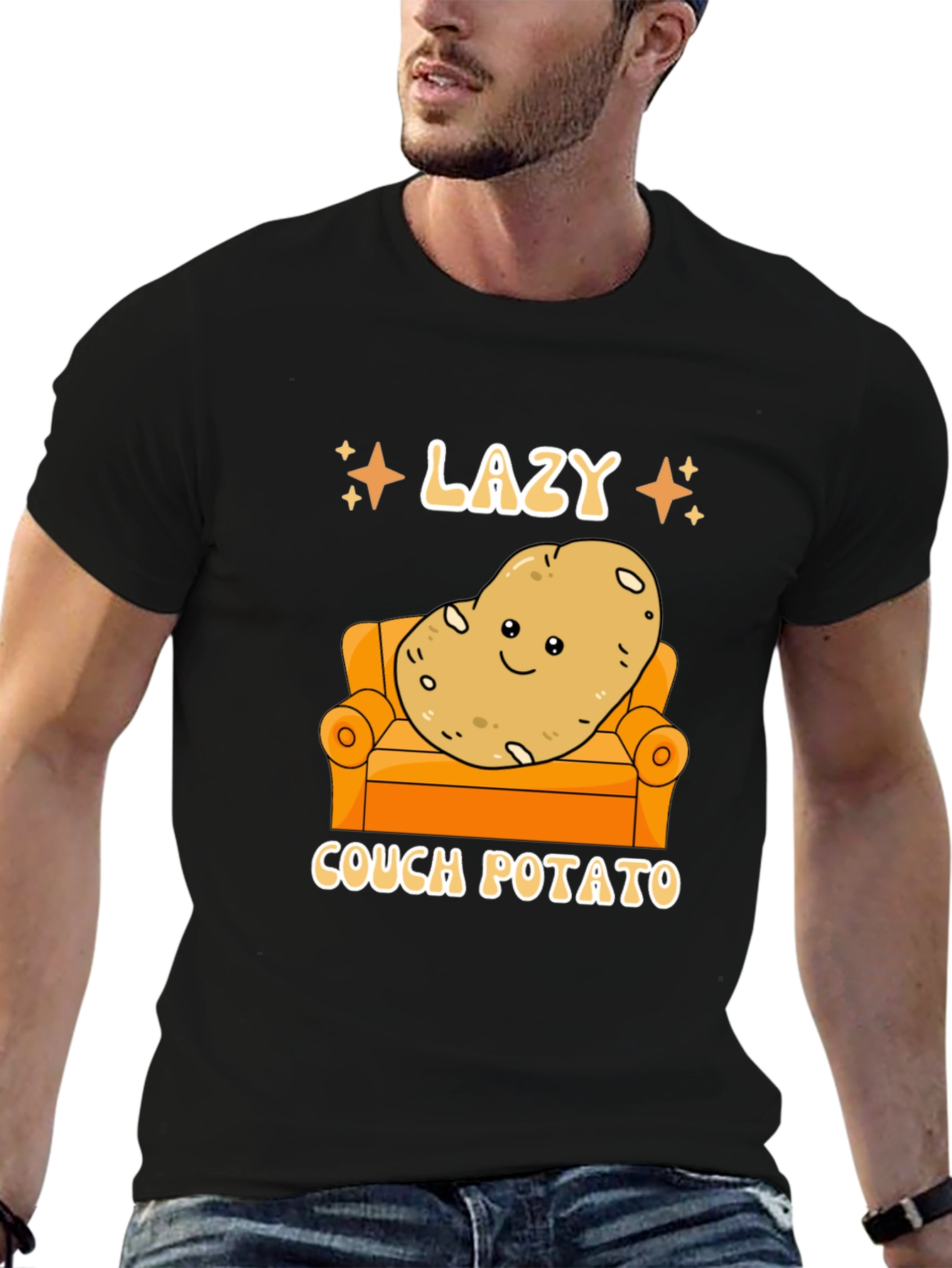 Black Lazy Couch Potato Graphic T-Shirt Funny Design view 6