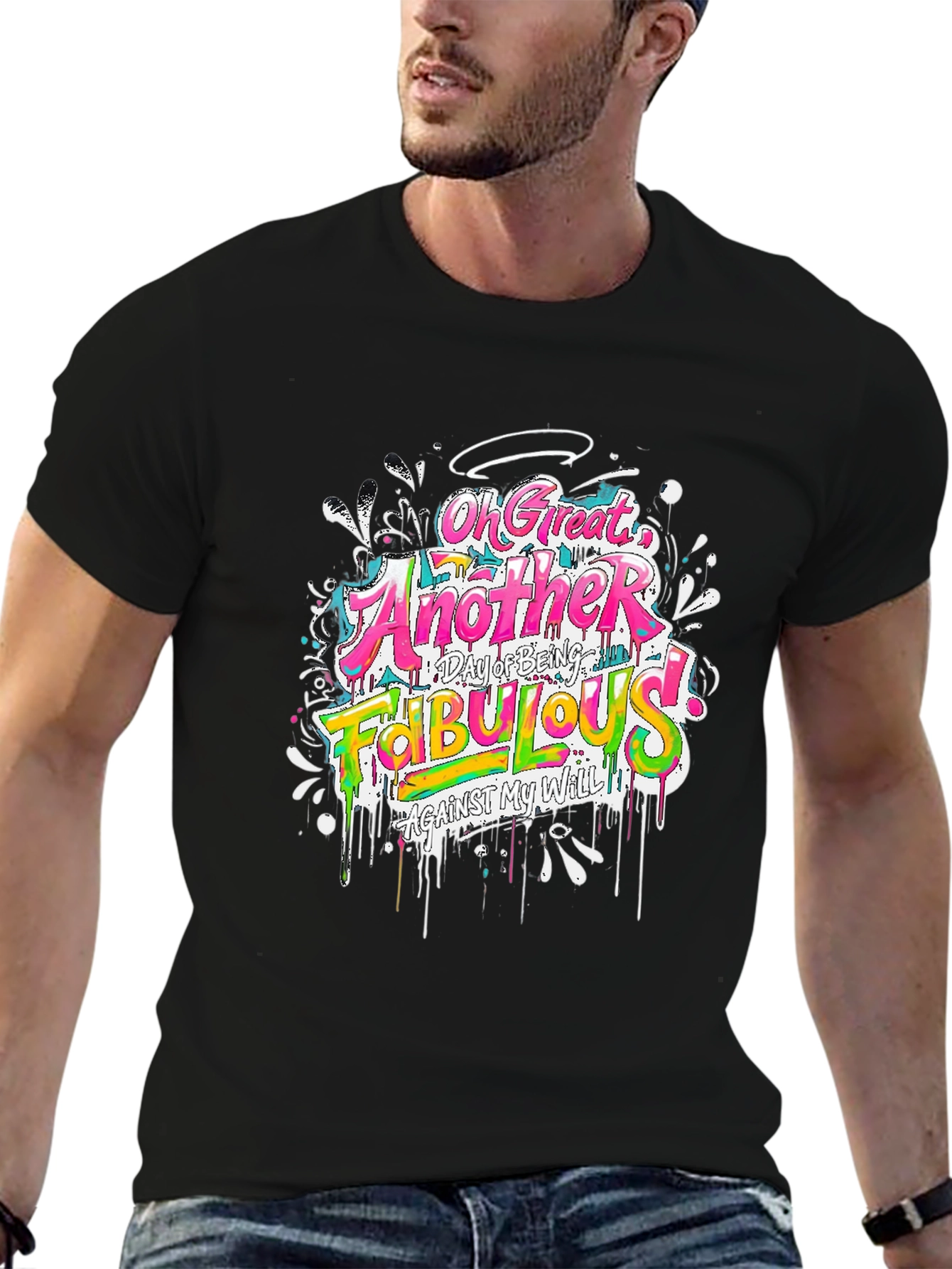 Black Funny Fabulous Graphic Tee - Unisex Casual Black T-Shirt view 6