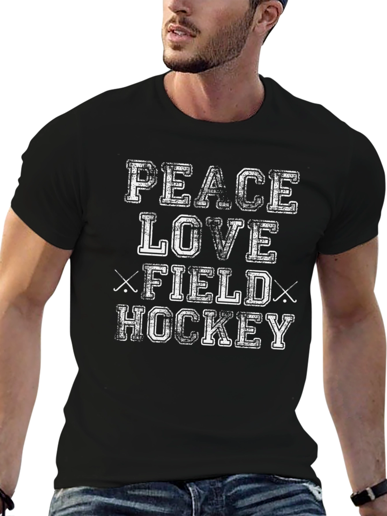 Black Peace Love Field Hockey T-Shirt - Black Cotton Tee view 6