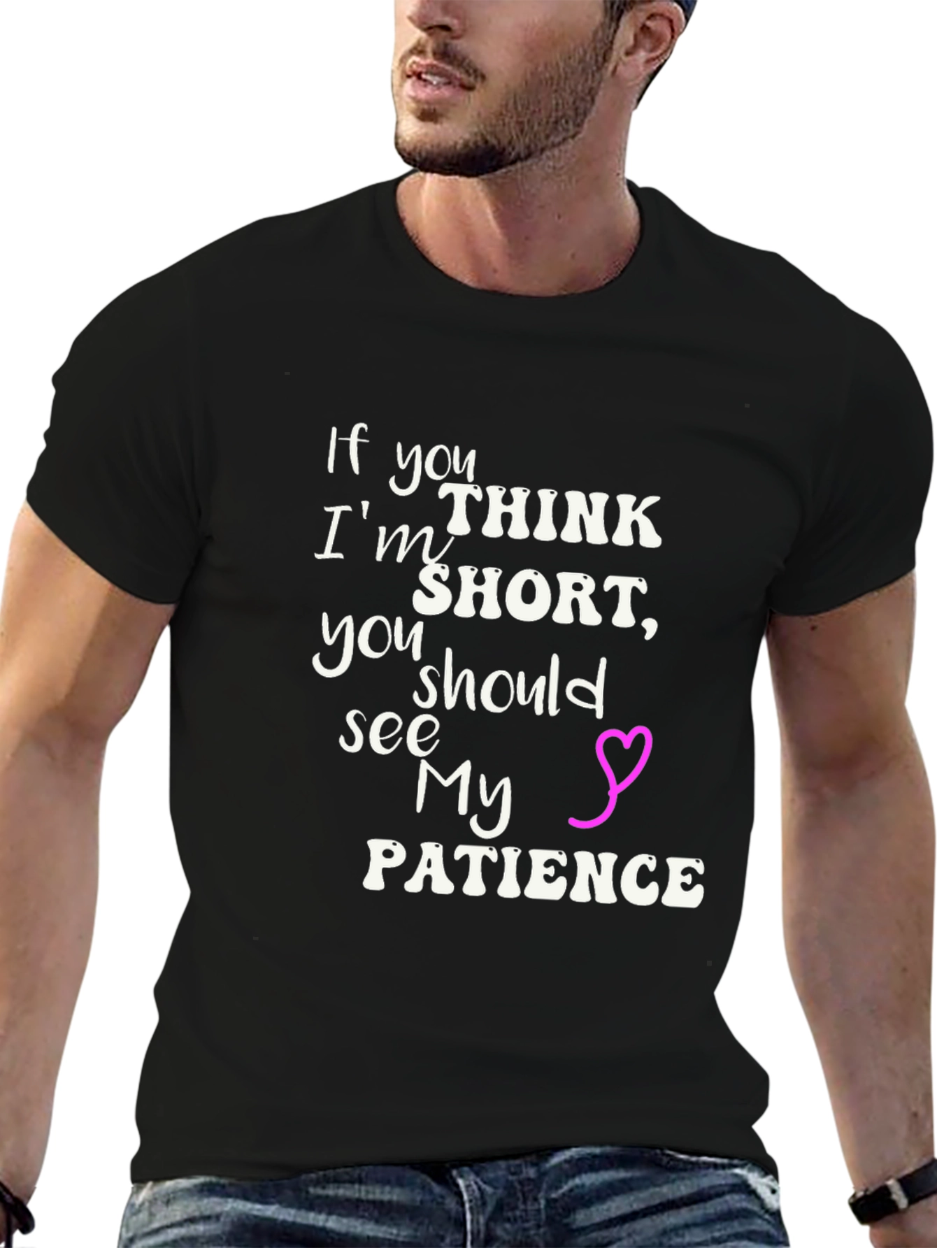 Black Humorous "Short Patience" Graphic Tee view 6