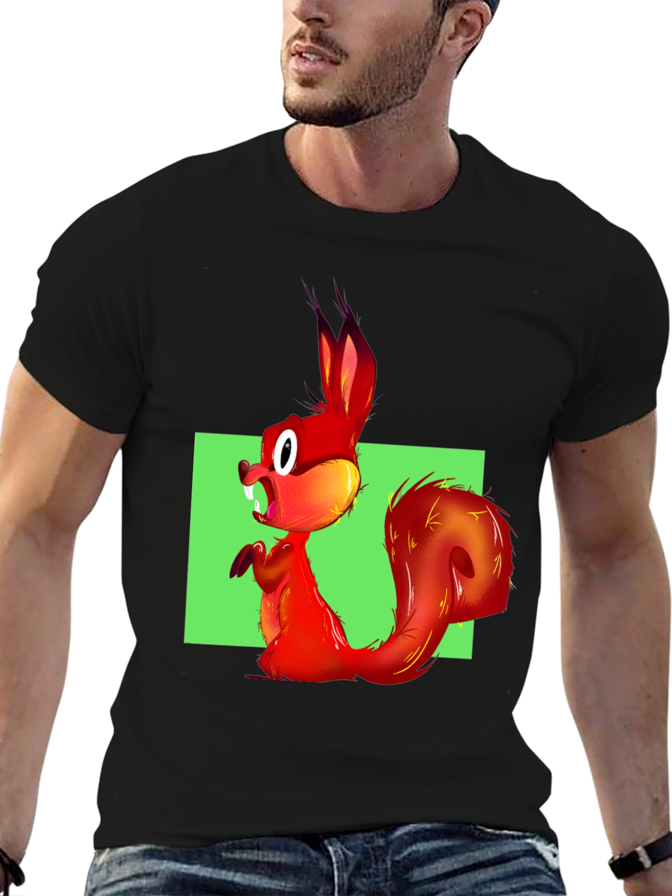 Black Squirrel Graphic Tee - Bold Cartoon Animal Print view 6