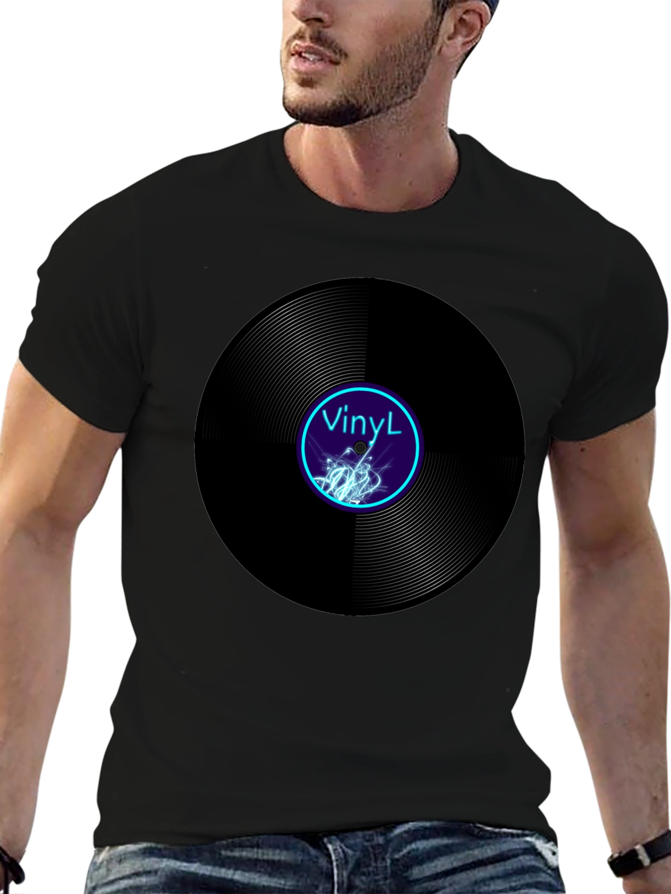 Black Vinyl Record Graphic Tee - Cool Music Lover T-Shirt view 6