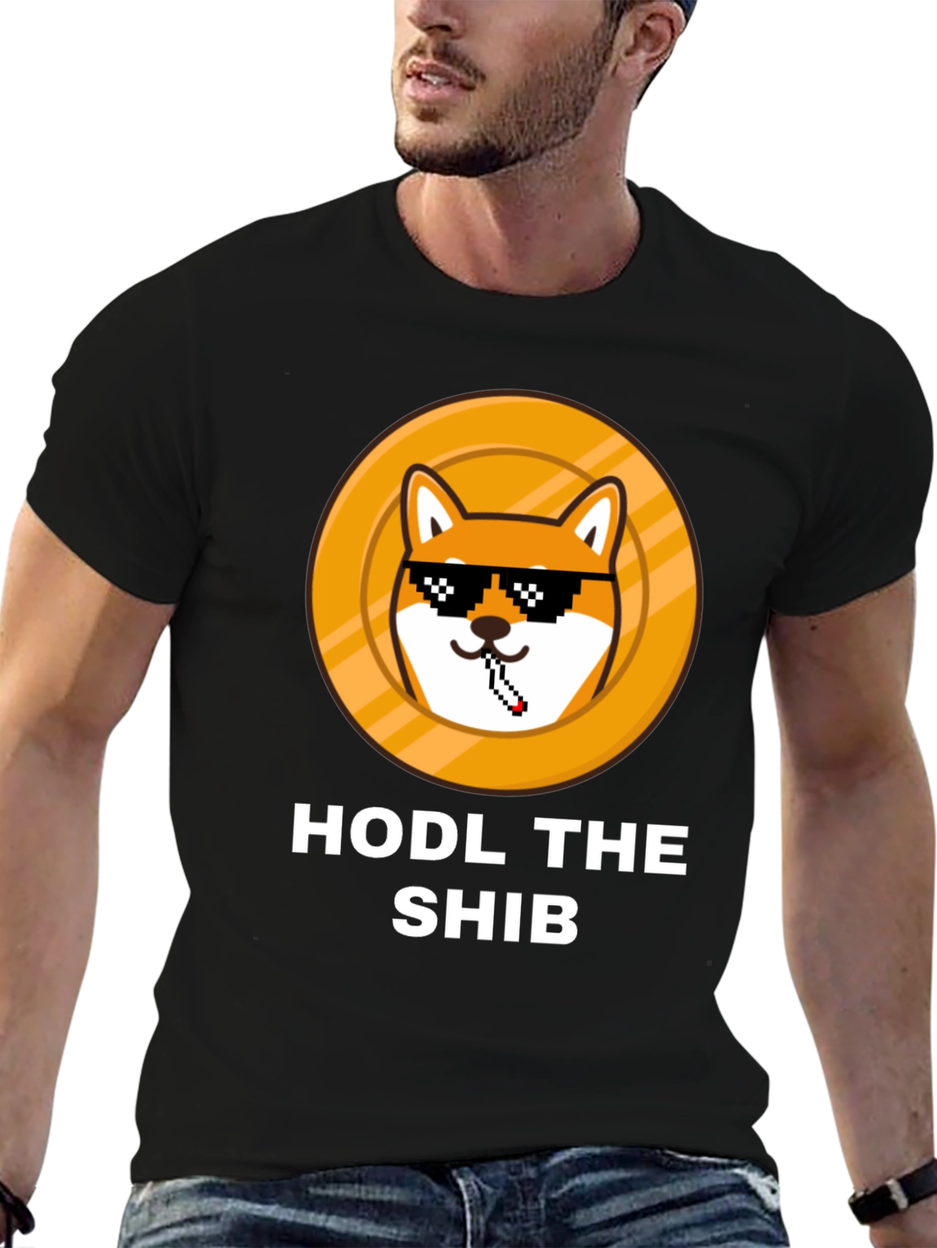 Black HODL THE SHIB Black T-Shirt view 6