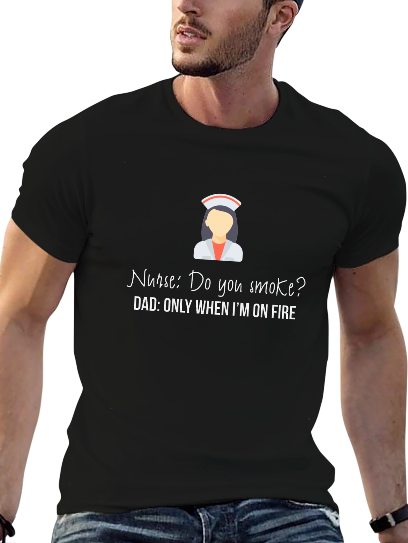 Black Nurse Humor Graphic Tee: Only When I'm On Fire! view 6