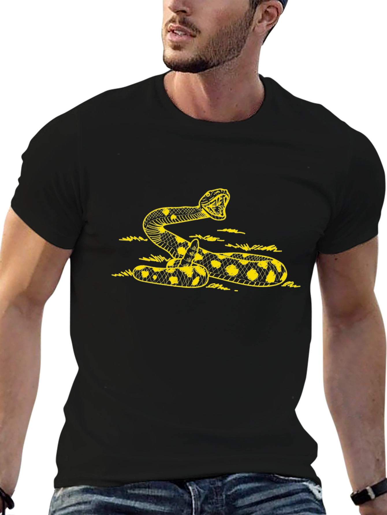 Black Black T-Shirt with Yellow Rattlesnake Design view 6
