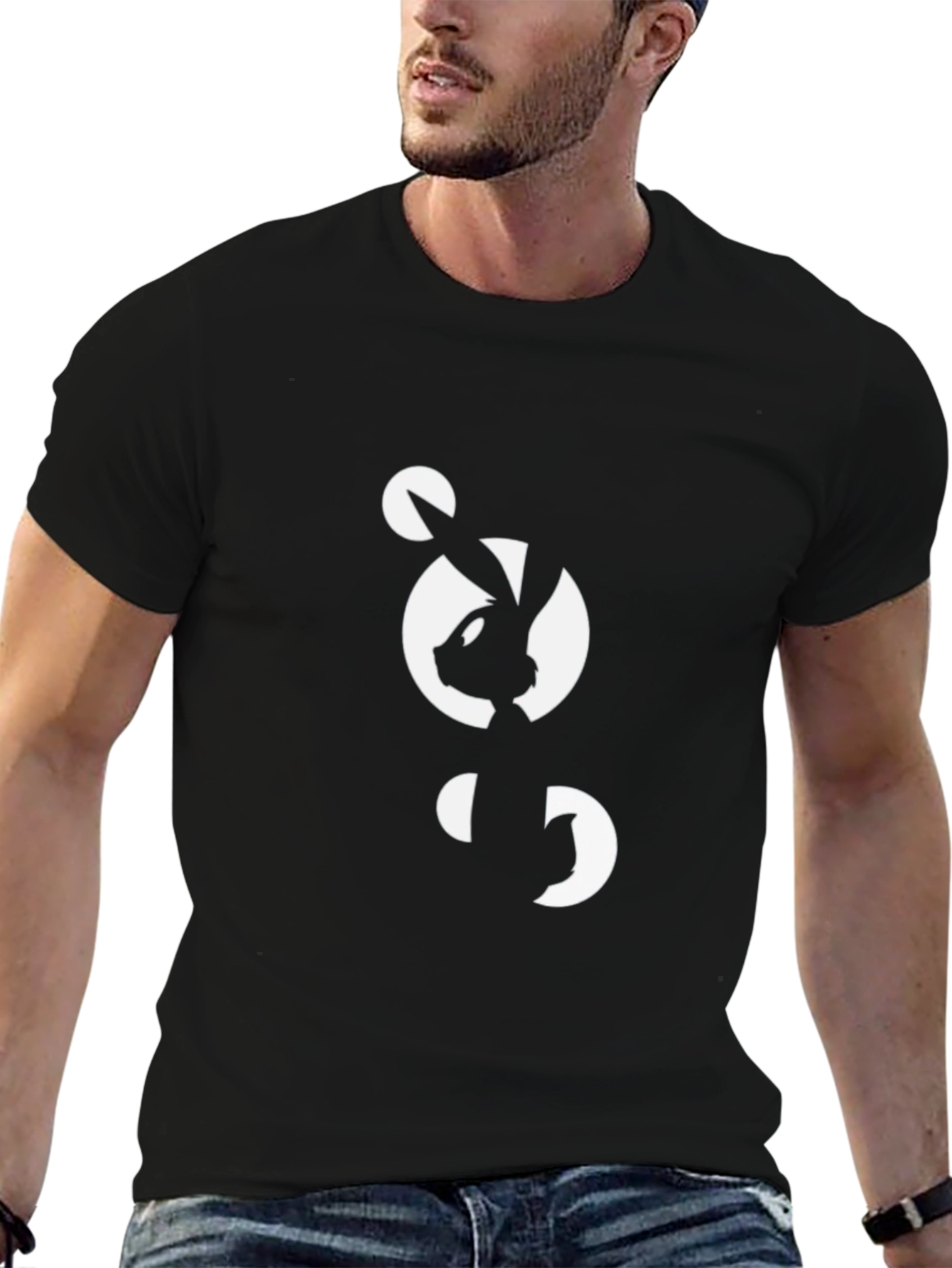 Black Abstract Bunny Graphic Black T-Shirt view 6