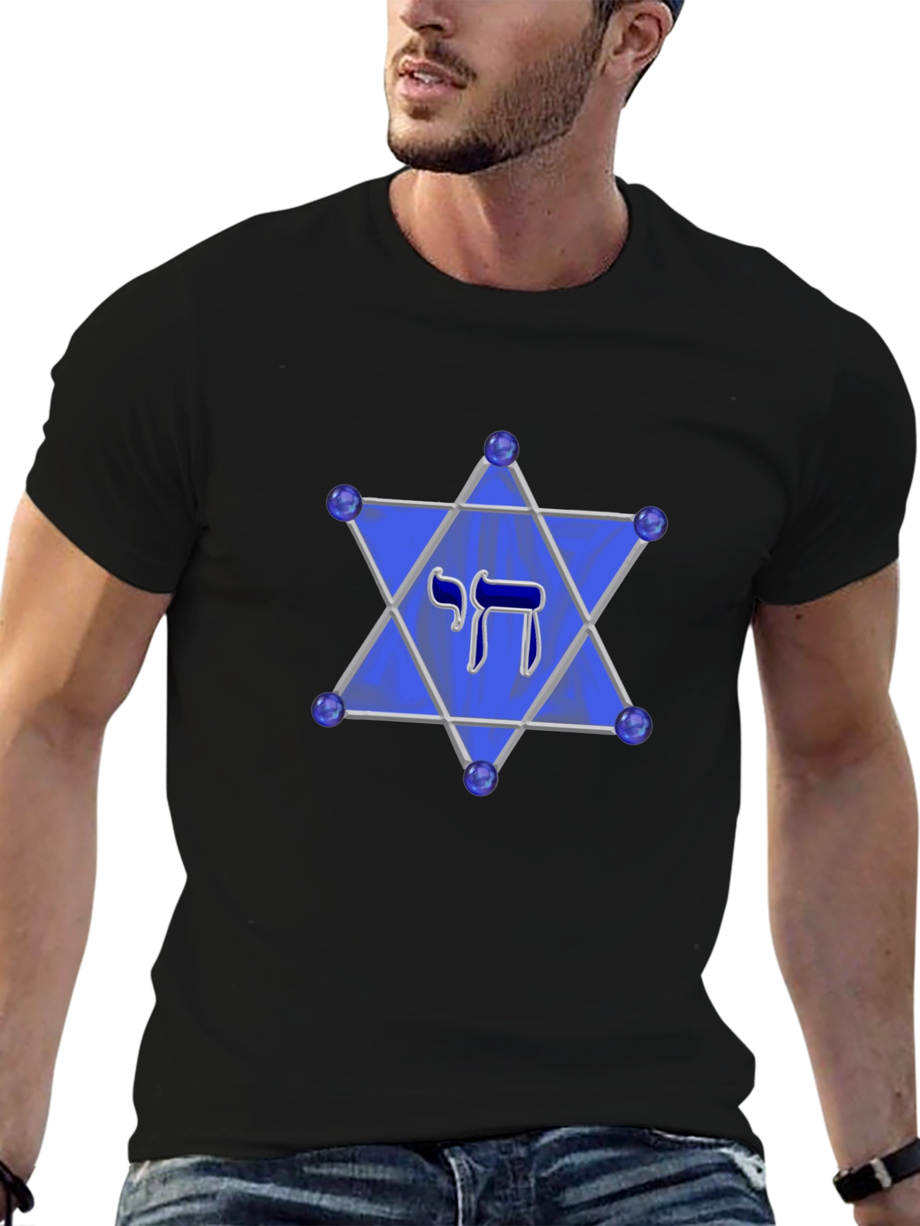 Black Chai Star of David Men's Black T-Shirt view 6