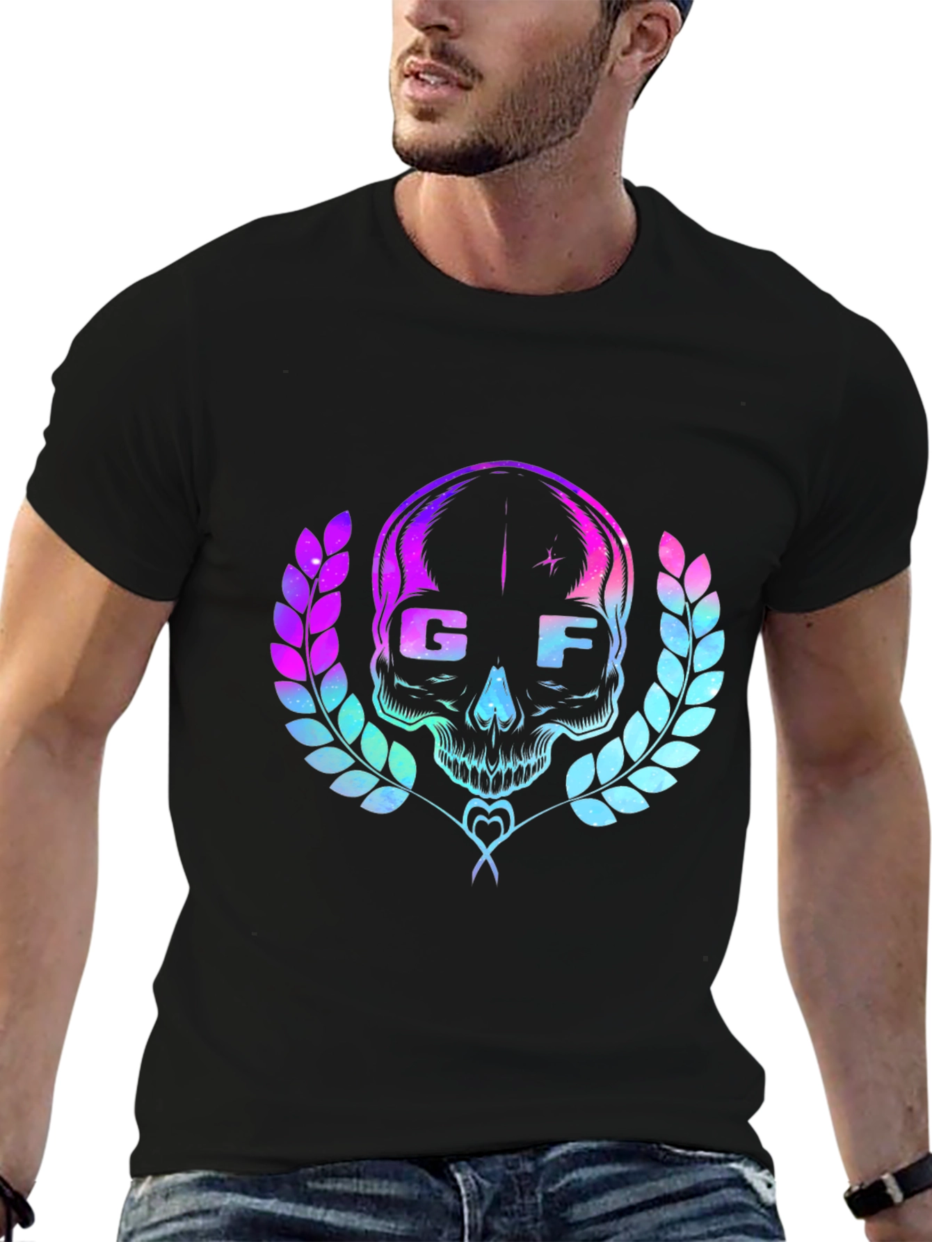 Black GF Skull Graphic Tee - Cool Retro Design view 6