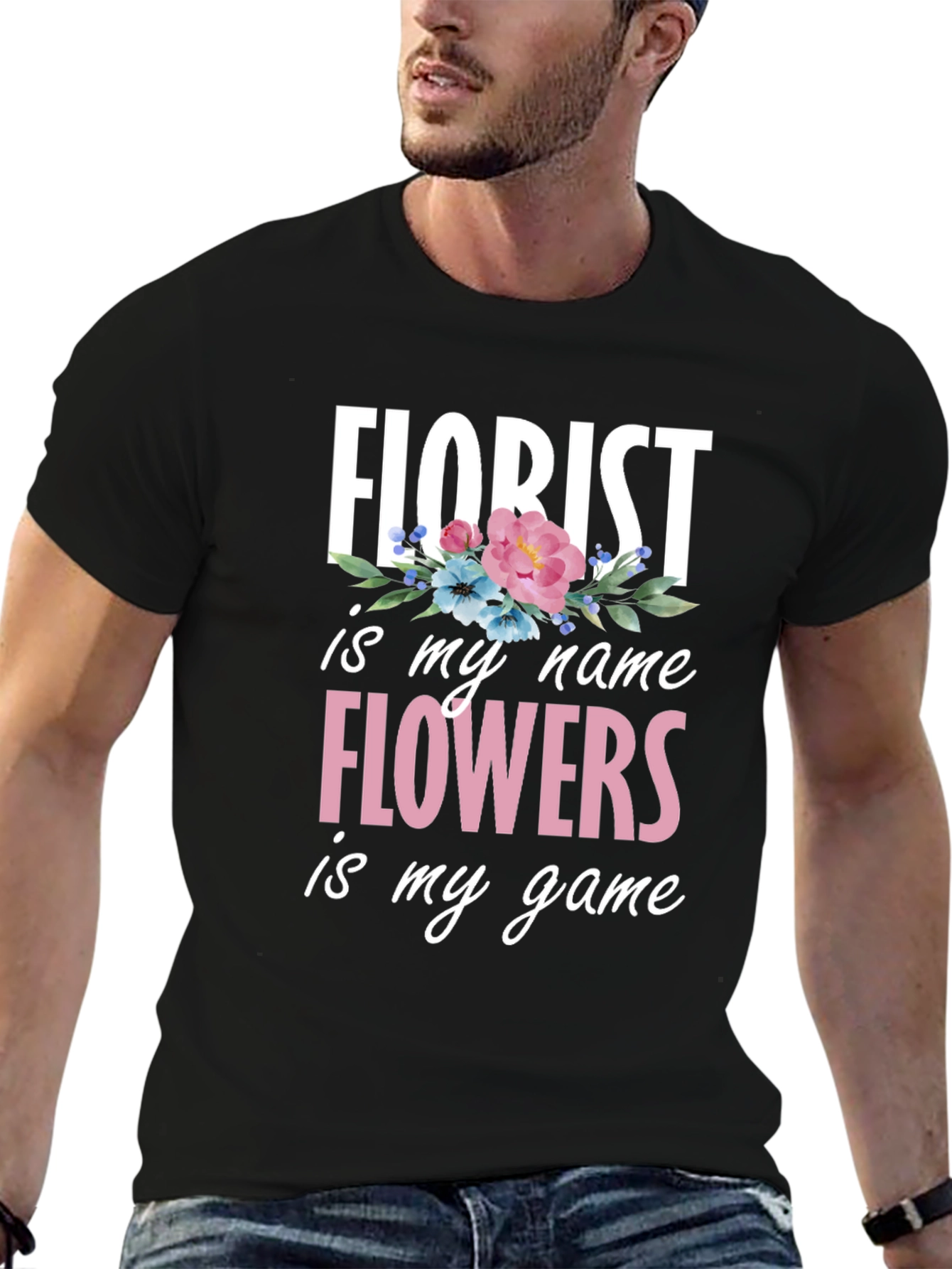 Black Florist Flowers T-Shirt view 6