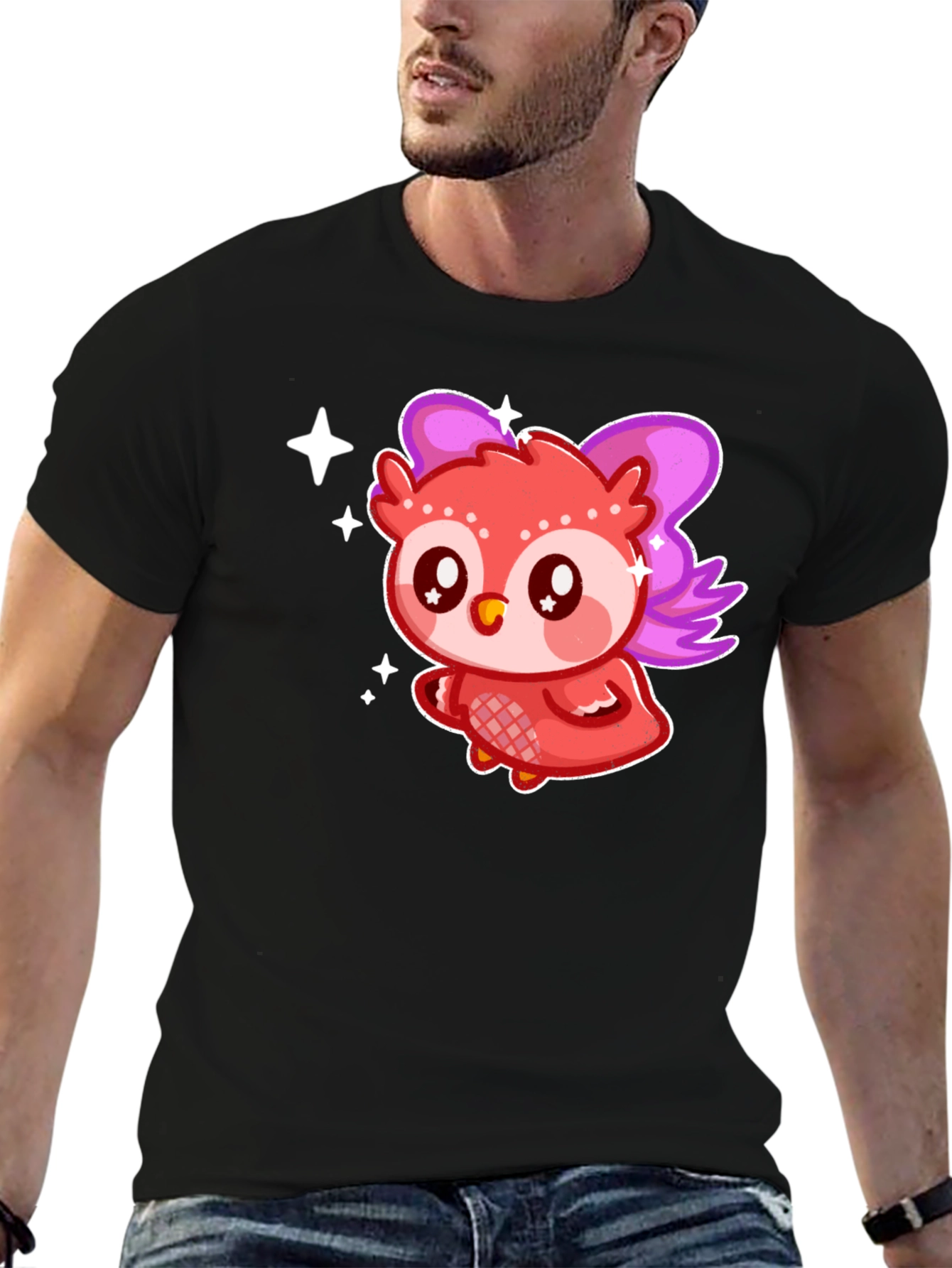 Black Cute Kawaii Owl T-Shirt view 6
