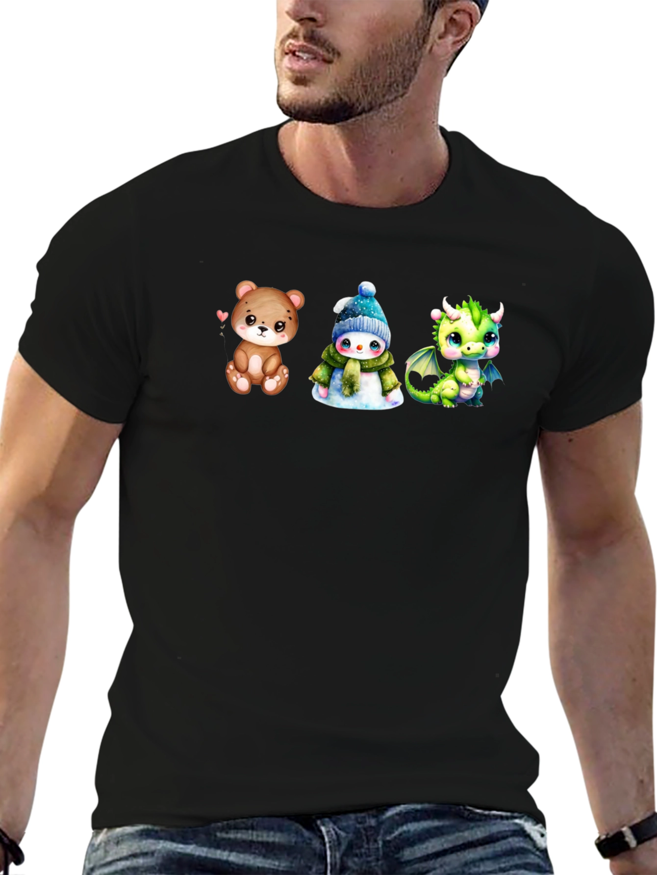 Black Cute Cartoon Animal T-Shirt view 6