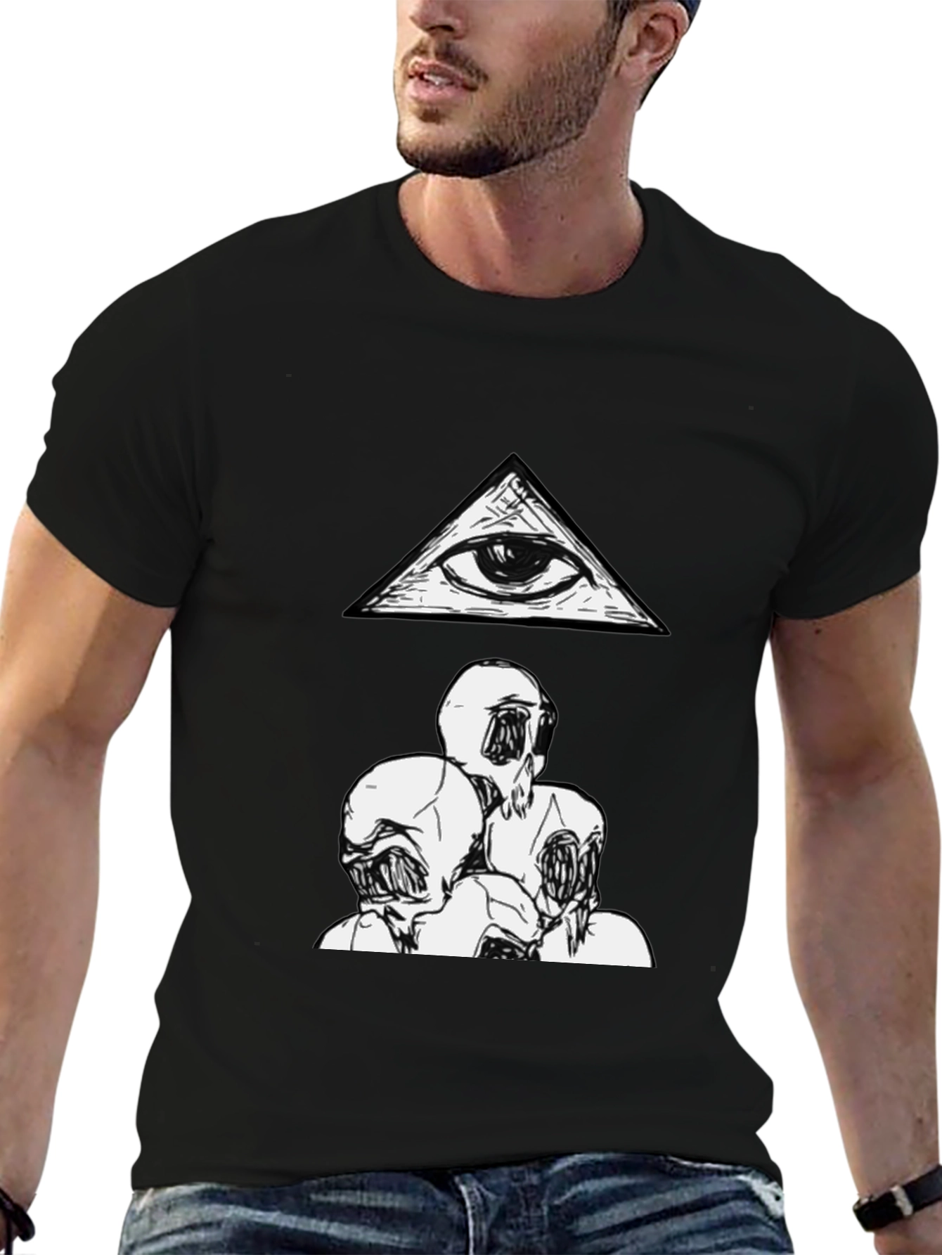 Black Eye Pyramid & Monster Faces Graphic Tee - Black Cotton view 6