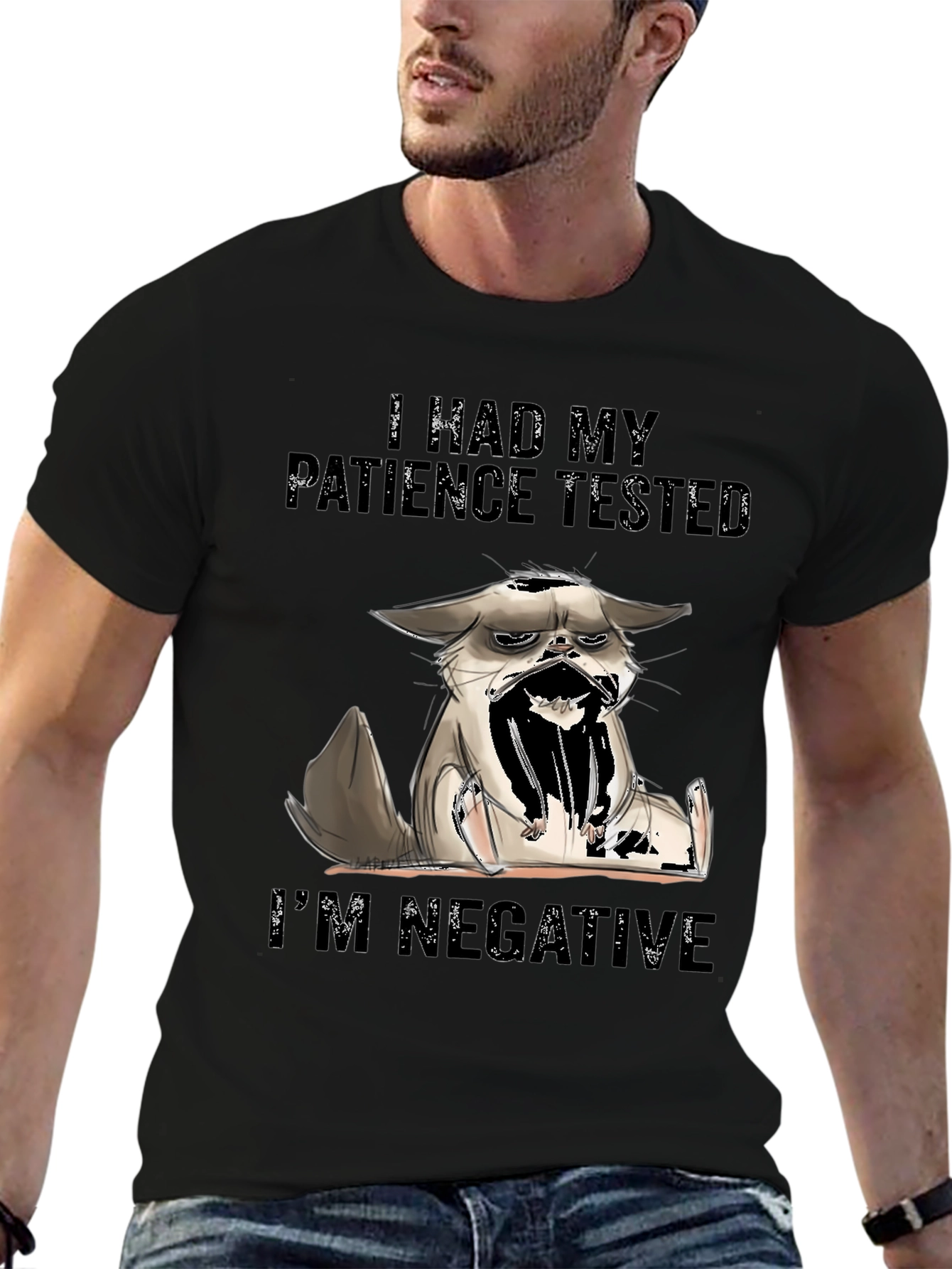 Black Patience Tested Cat Graphic T-Shirt view 6