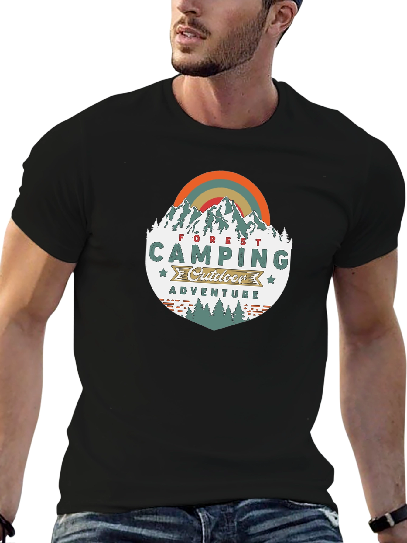 Black Camping Adventure Graphic Tee - Outdoors view 6