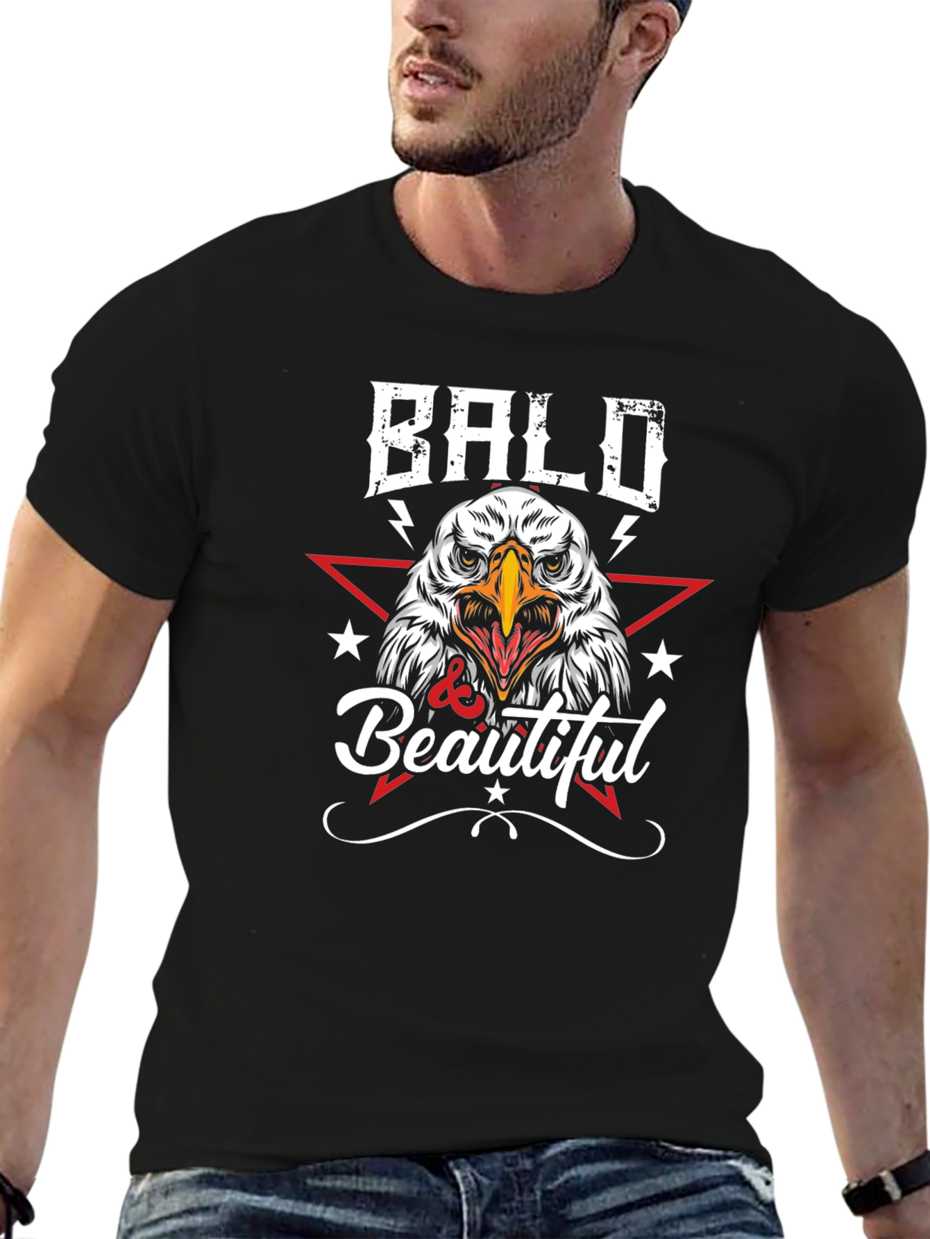 Black Bald & Beautiful Eagle Graphic T-Shirt view 6