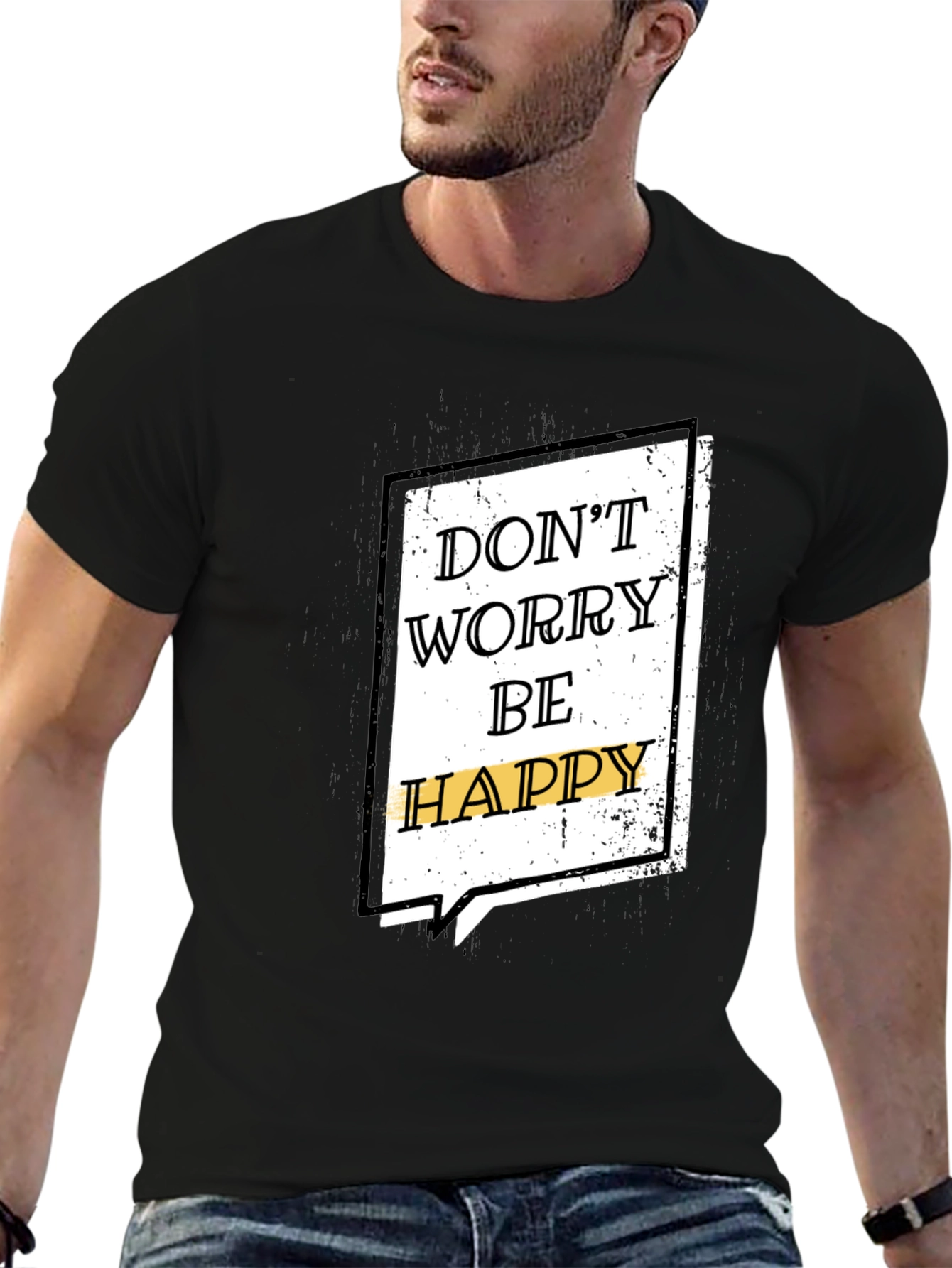 Black Don't Worry Be Happy Graphic Tee view 6