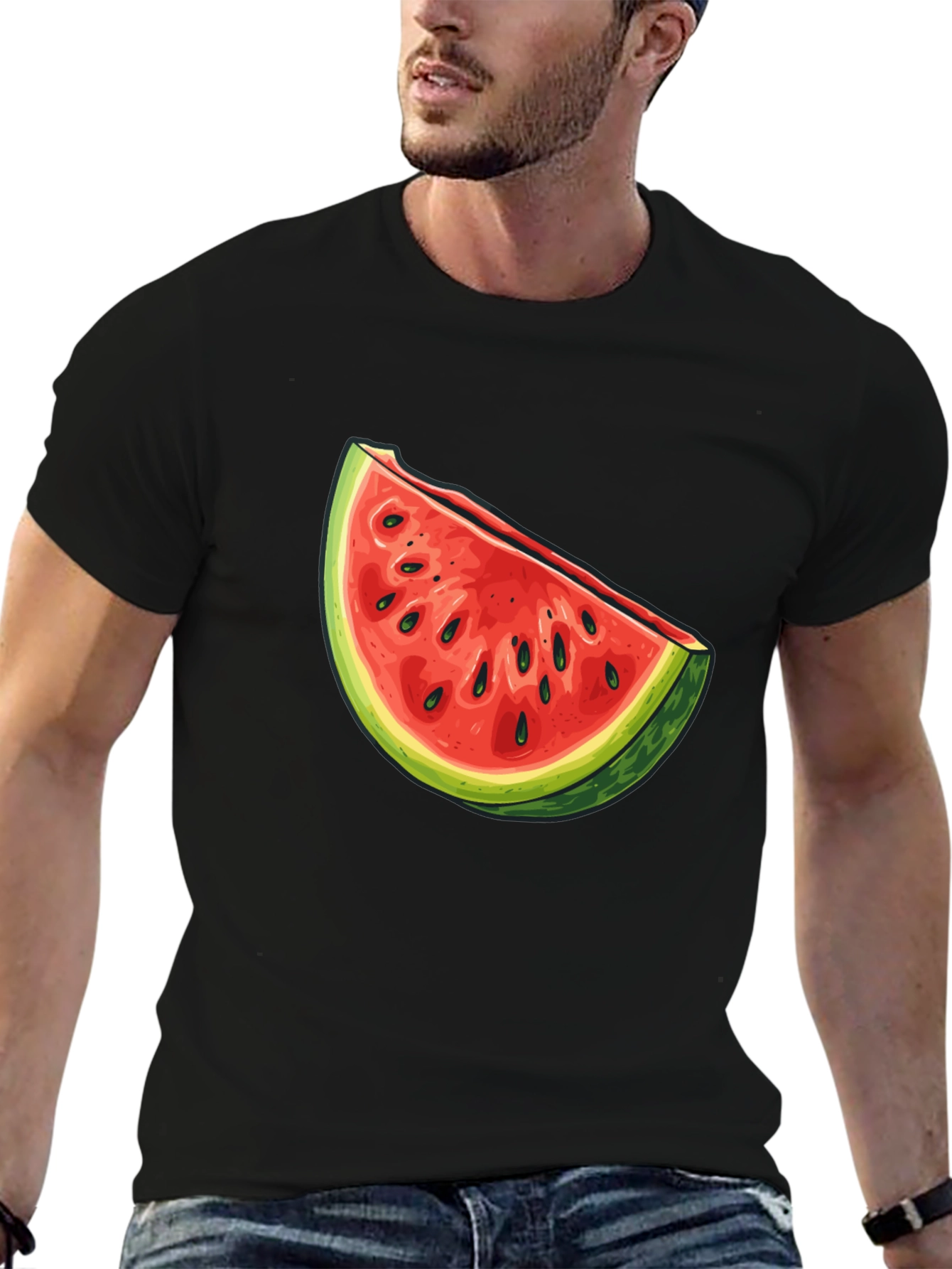 Black Watermelon Slice Graphic Tee - Unisex Casual Shirt view 6